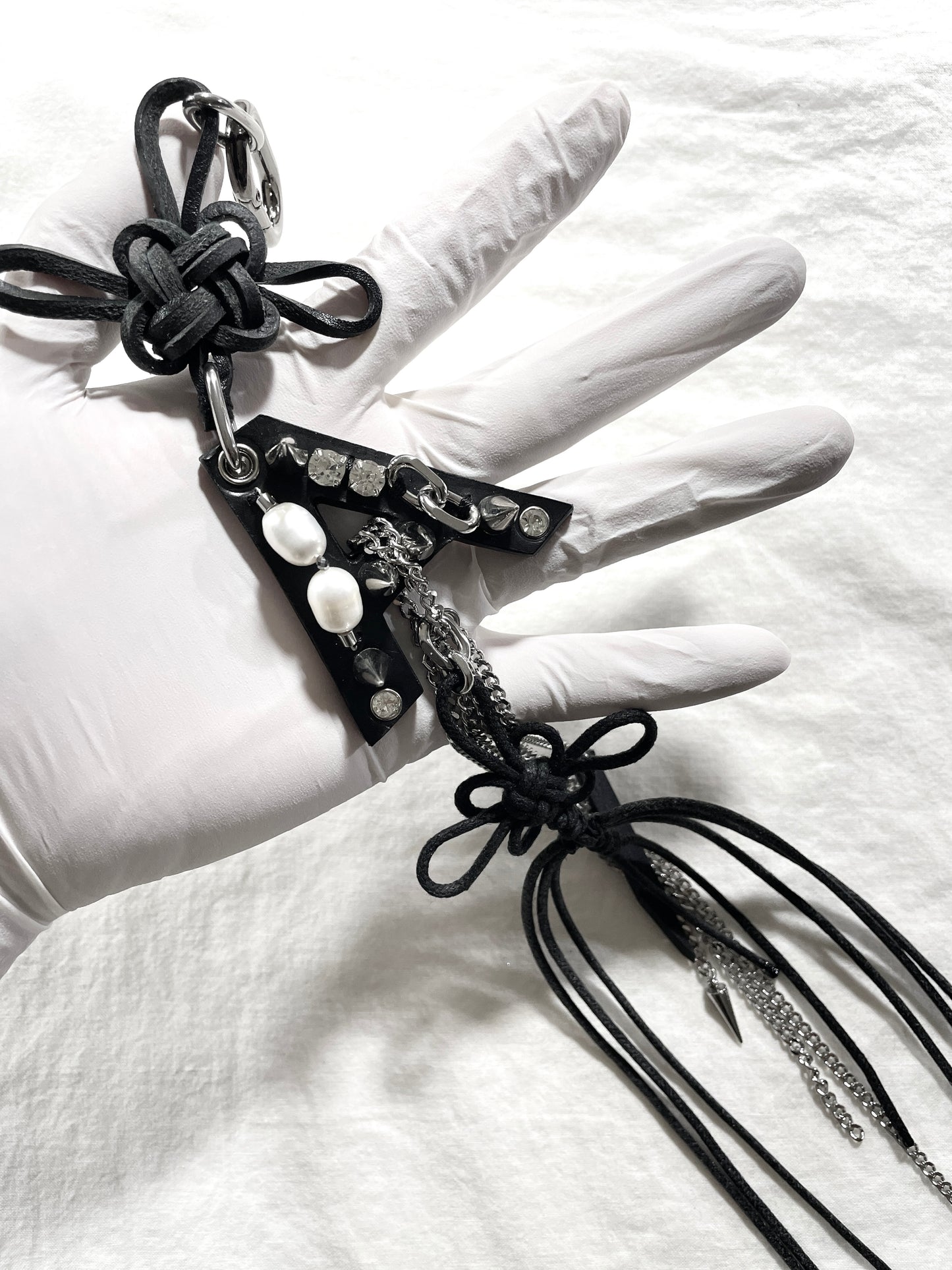 Korean Punk Norigae Keychain, Initial "A" Handcrafted Leather knot limited edition by artisans ー MEKERA STUDIOS