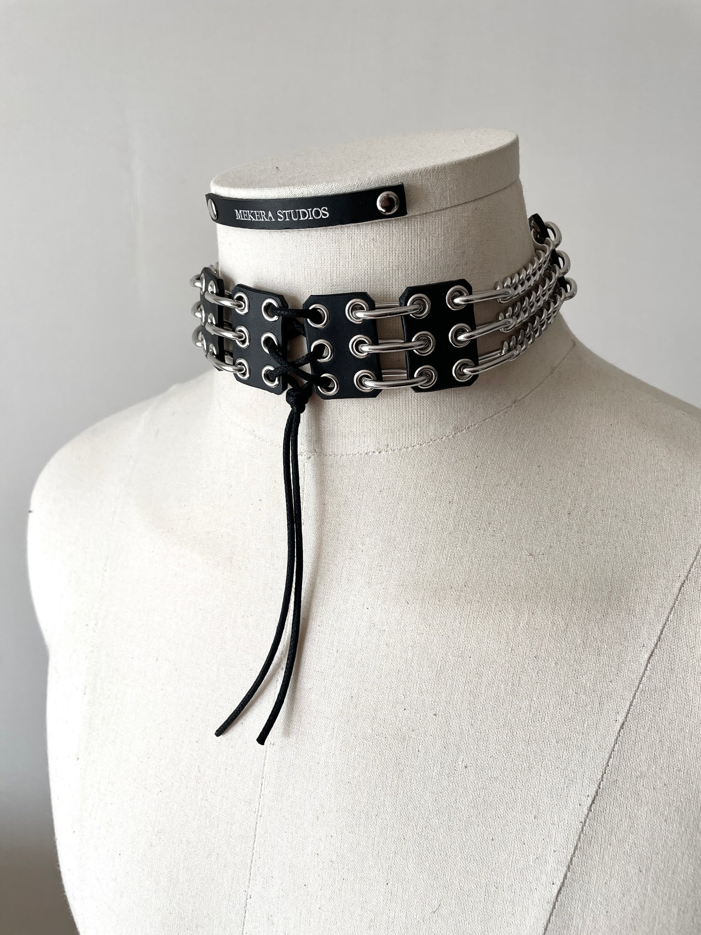 NP4 Black Corset Leather Choker Limited Edition Handcrafted - MEKERA STUDIOS