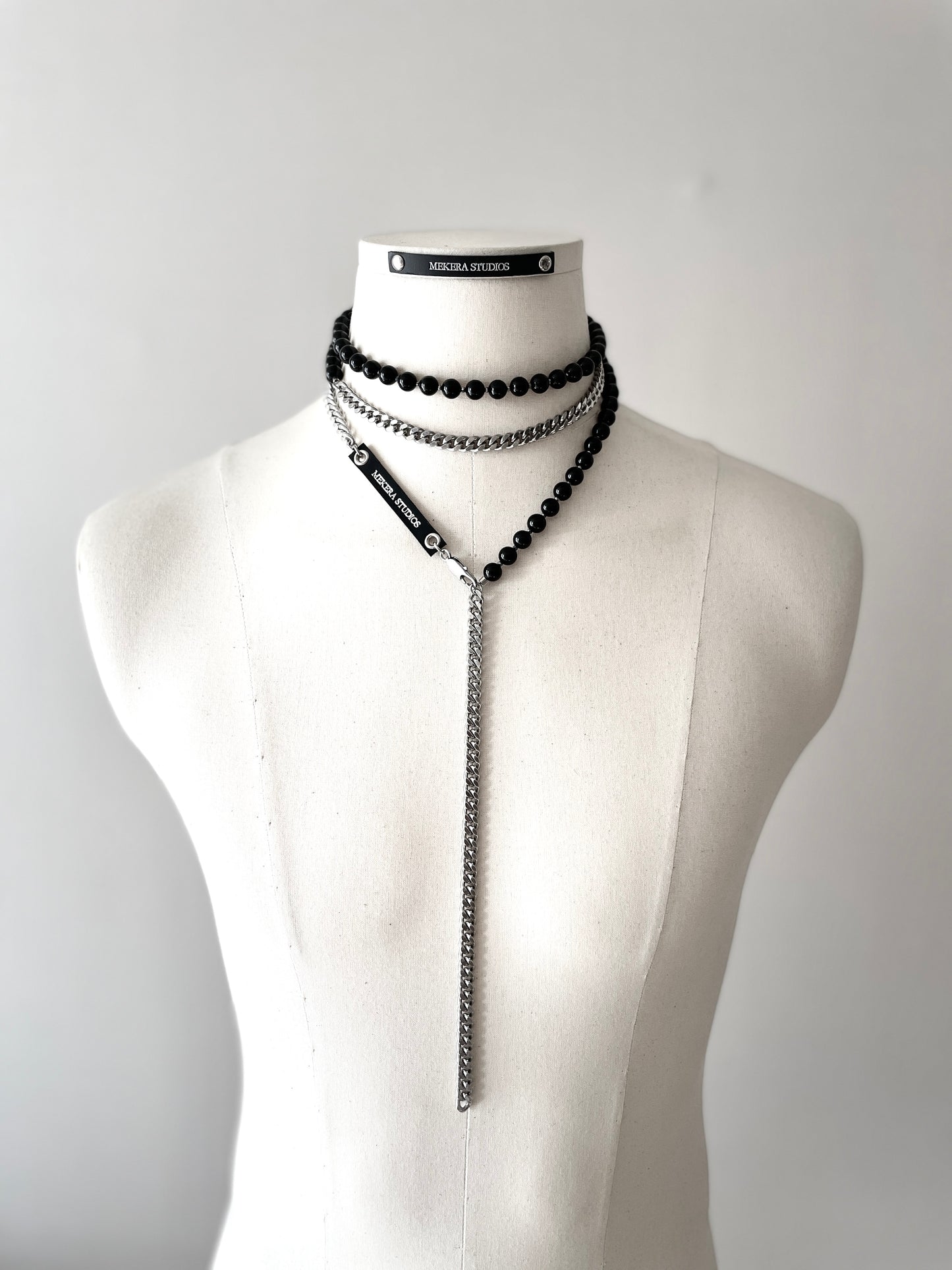 VXS6 Onyx Black Necklace Long chain Choker - MEKERA STUDIOS