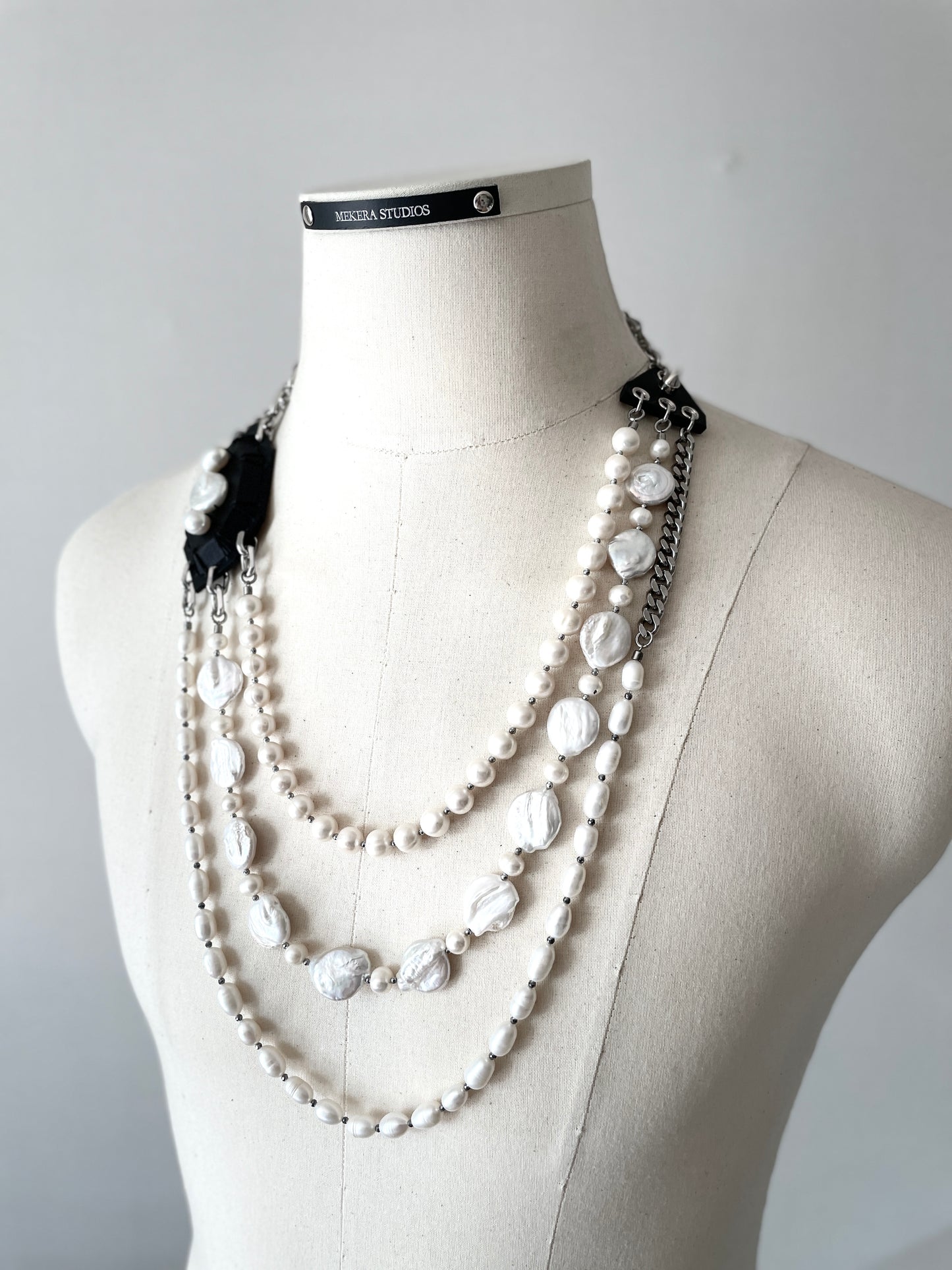 Mekera Cut Leather Stone Pearl 1 - Limited Edition Handcrafted Necklace MEKERA STUDIOS