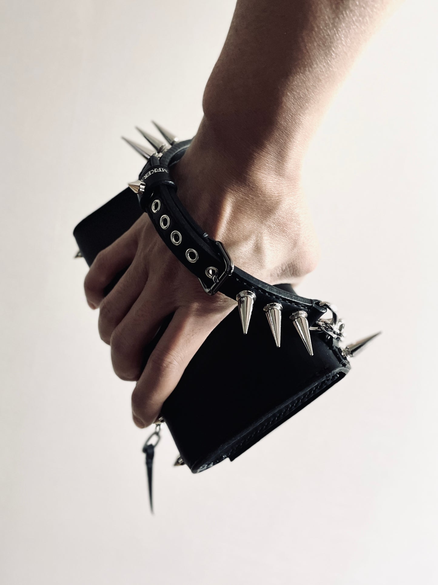 Finger Bag Limited Edition Handcrafted Clutch Leather Mini Spike Bag Black F4 - MEKERA STUDIOS