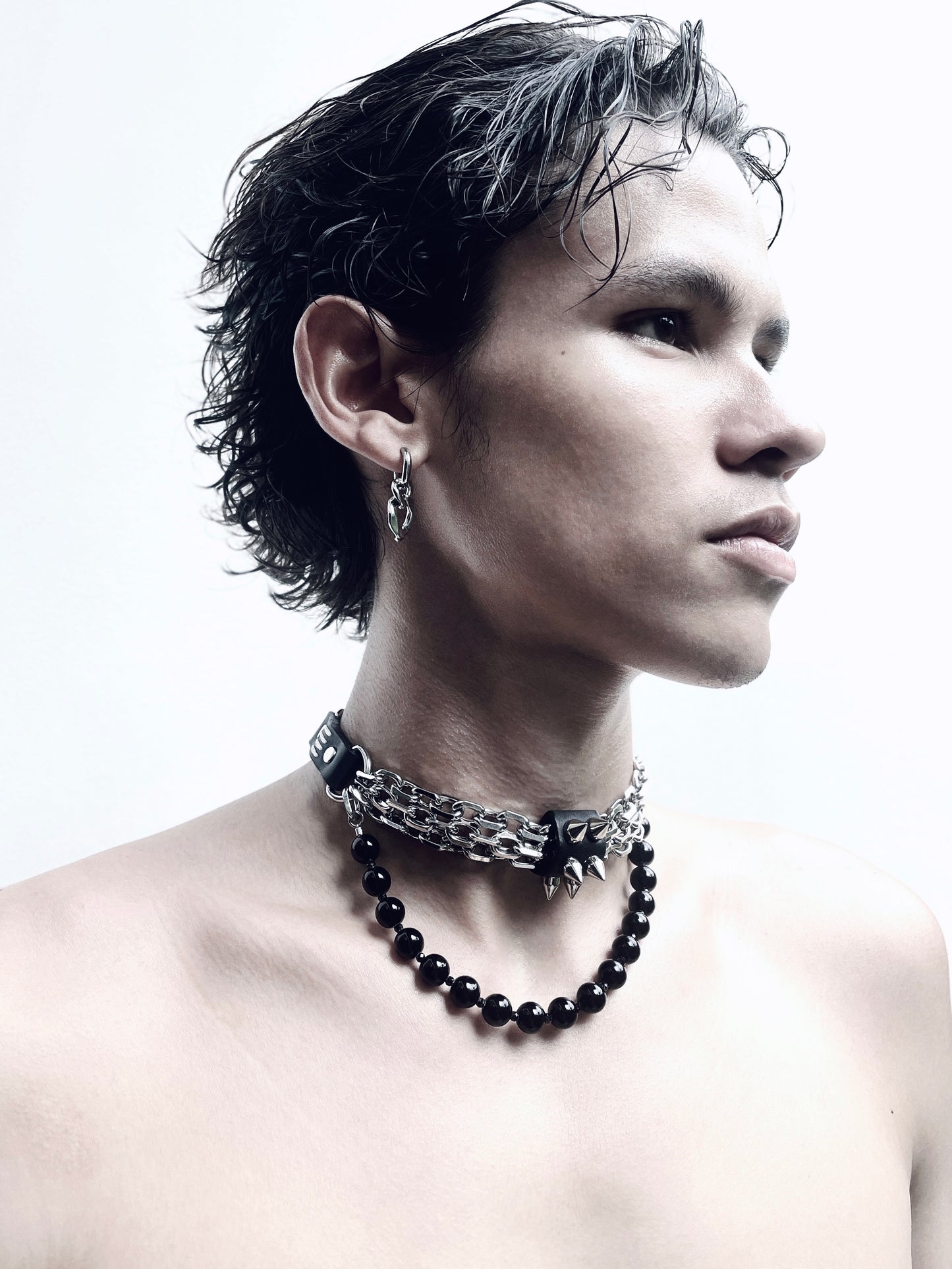 CX6 Leather Spike Onyx Choker Limited Edition Handcrafted Necklace - MEKERA STUDIOS