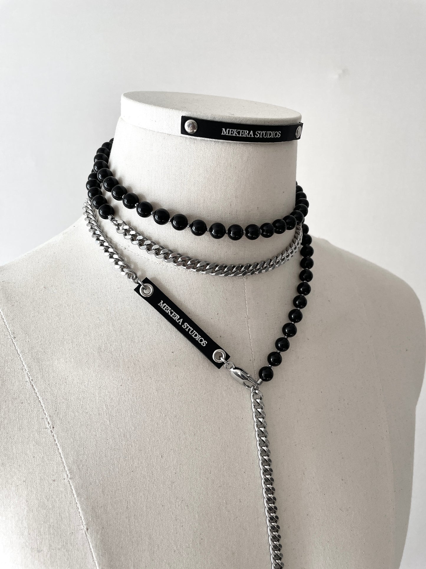 VXS6 Onyx Black Necklace Long chain Choker - MEKERA STUDIOS