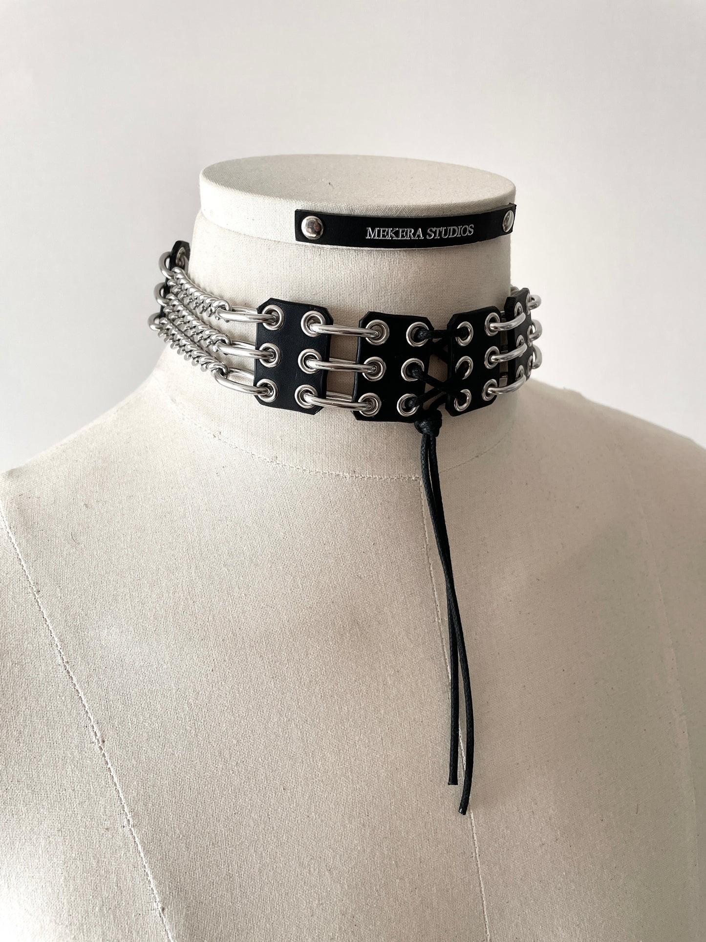 NP4 Black Corset Leather Choker Limited Edition Handcrafted - MEKERA STUDIOS