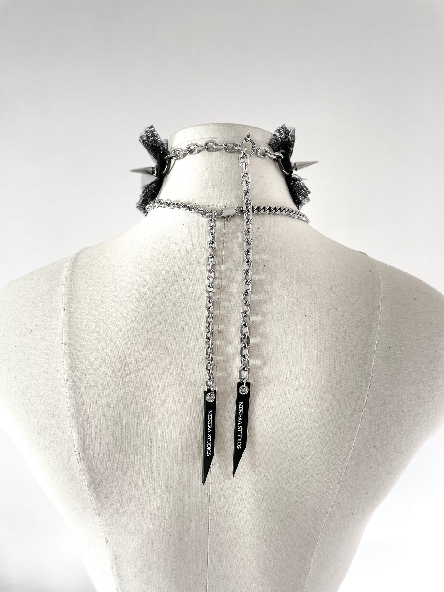 NX2+NX3 Lace leather spike choker - No Romantic Collection - Limited Edition Handcrafted Black Necklace Chain-MEKERA STUDIOS