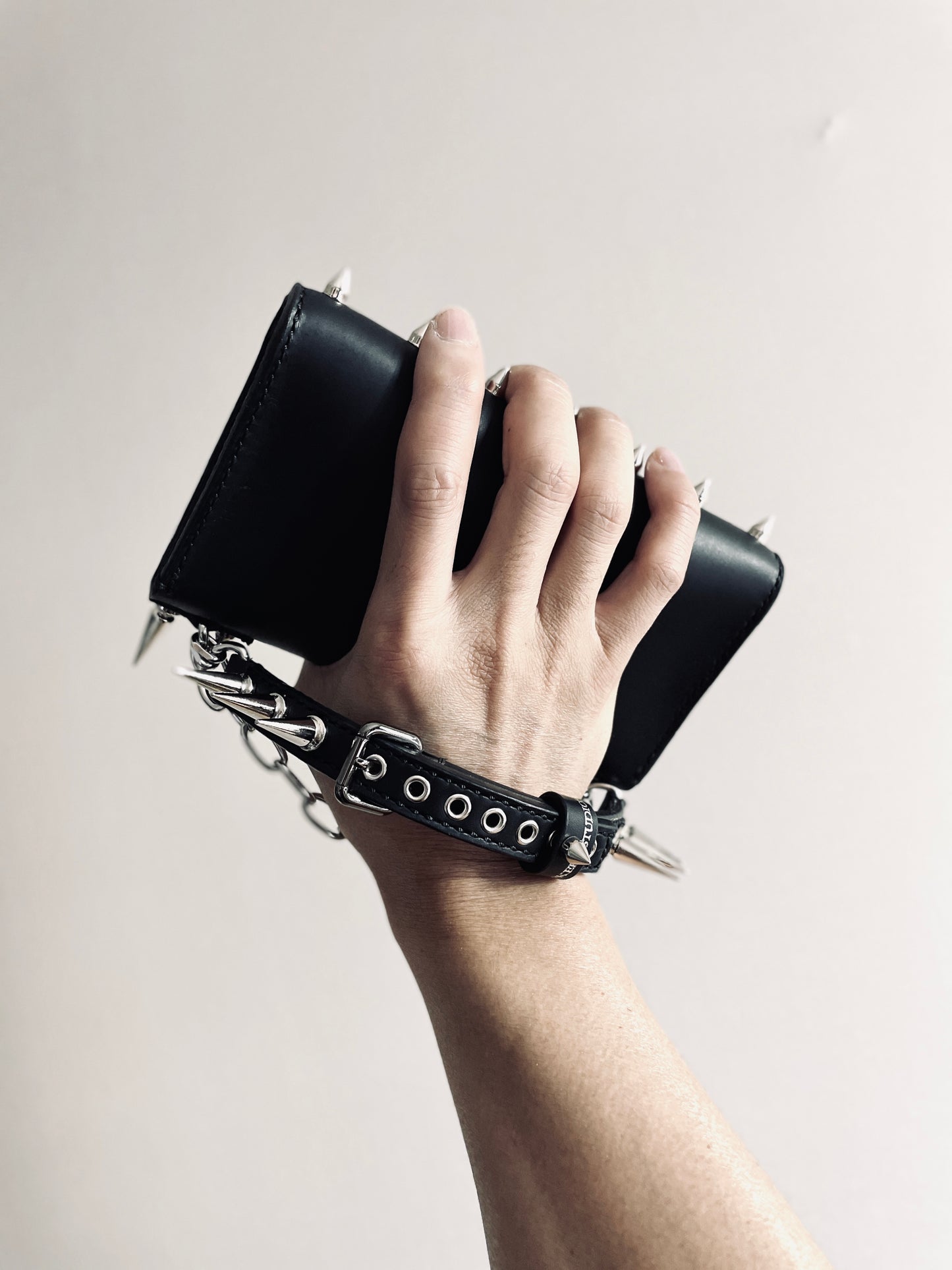 Finger Bag Limited Edition Handcrafted Clutch Leather Mini Spike Bag Black F4 - MEKERA STUDIOS