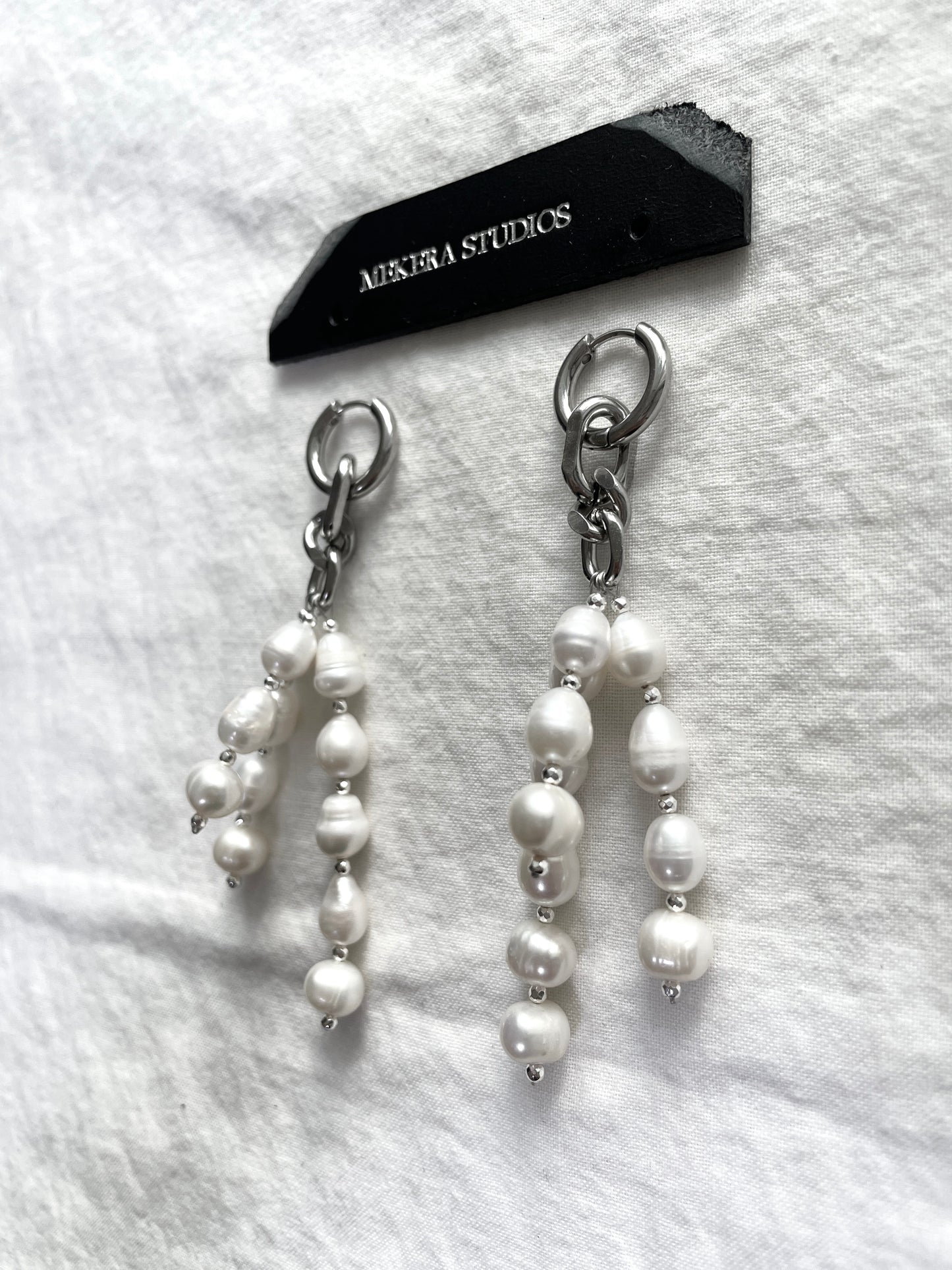 Ear Couture collection Pearl earrings long chain drop EC-1 Limited Edition Handcrafted - MEKERA STUDIOS