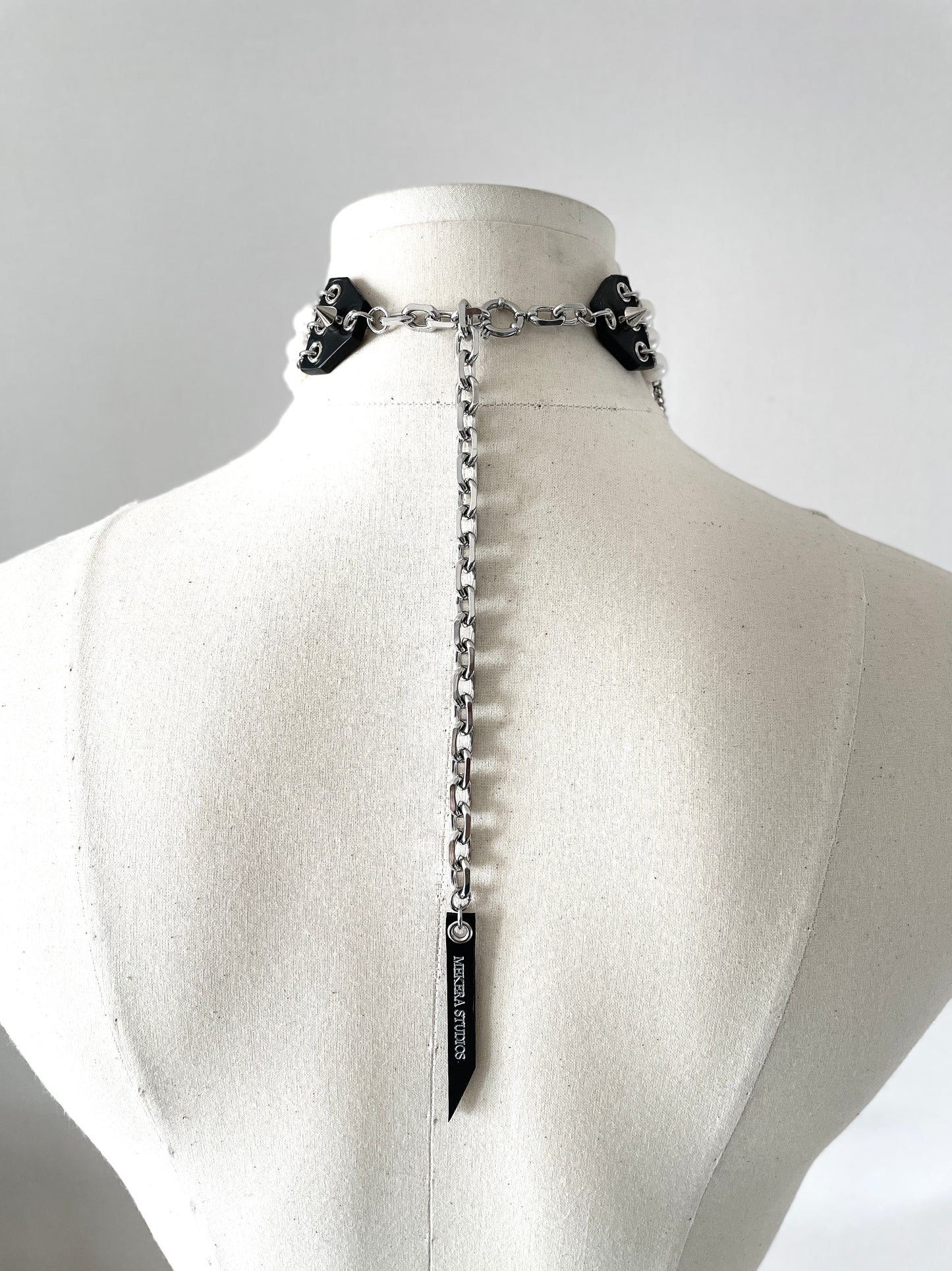 PL2 Pearl & Leather Choker  Limited Edition Handcrafted Necklace Choker Spike -MEKERA STUDIOS