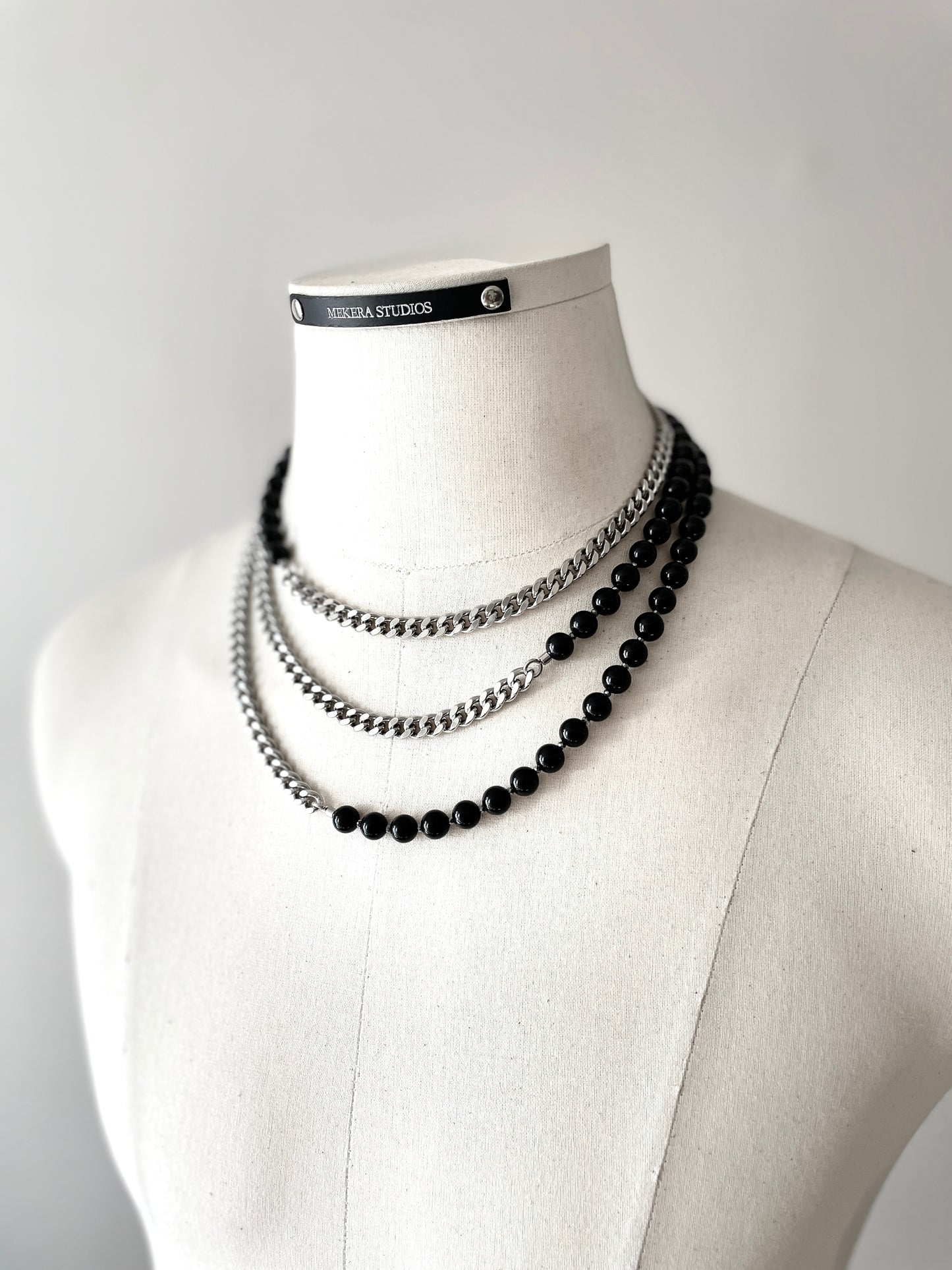 VXS6 Onyx Black Necklace Long chain Choker - MEKERA STUDIOS