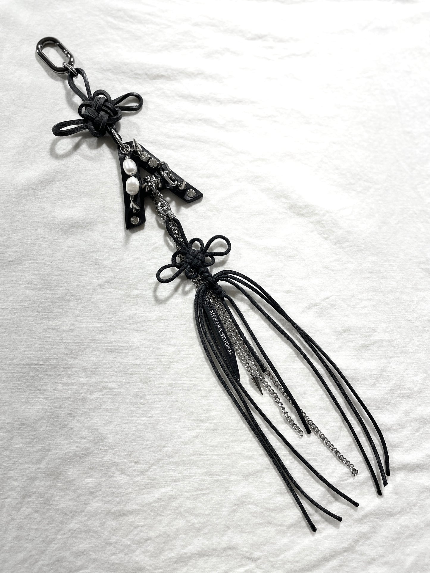 Korean Punk Norigae Keychain, Initial "A" Handcrafted Leather knot limited edition by artisans ー MEKERA STUDIOS