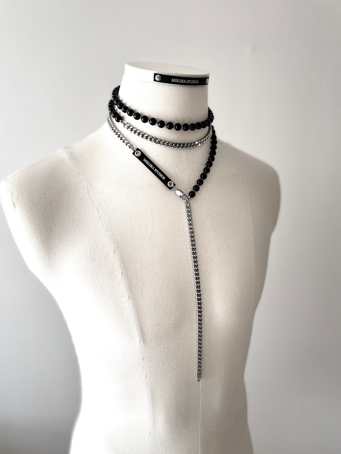 VXS6 Onyx Black Necklace Long chain Choker - MEKERA STUDIOS