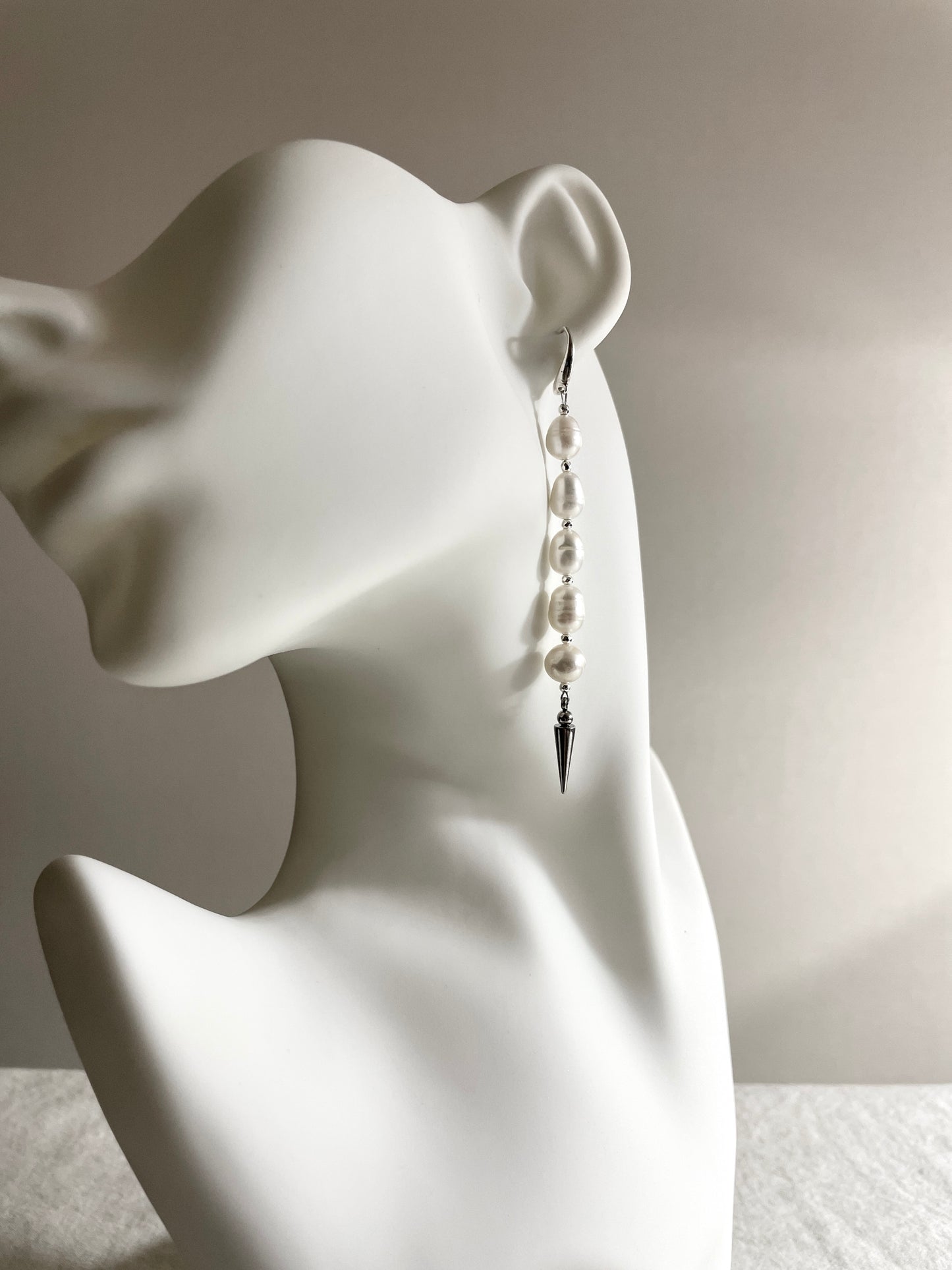 Ear Couture collection Black Pearl Spike earrings long chain drop EC-11 Limited Edition Handcrafted - MEKERA STUDIOS