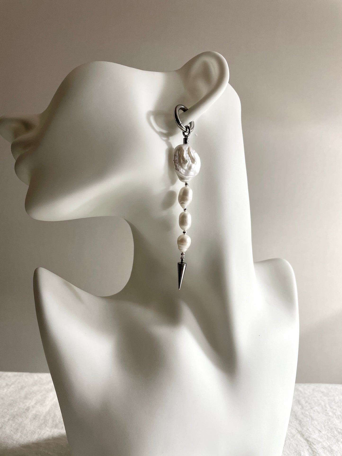 Ear Couture collection Baroque  Pearl Spike earrings long chain drop EC-12 Limited Edition Handcrafted - MEKERA STUDIOS