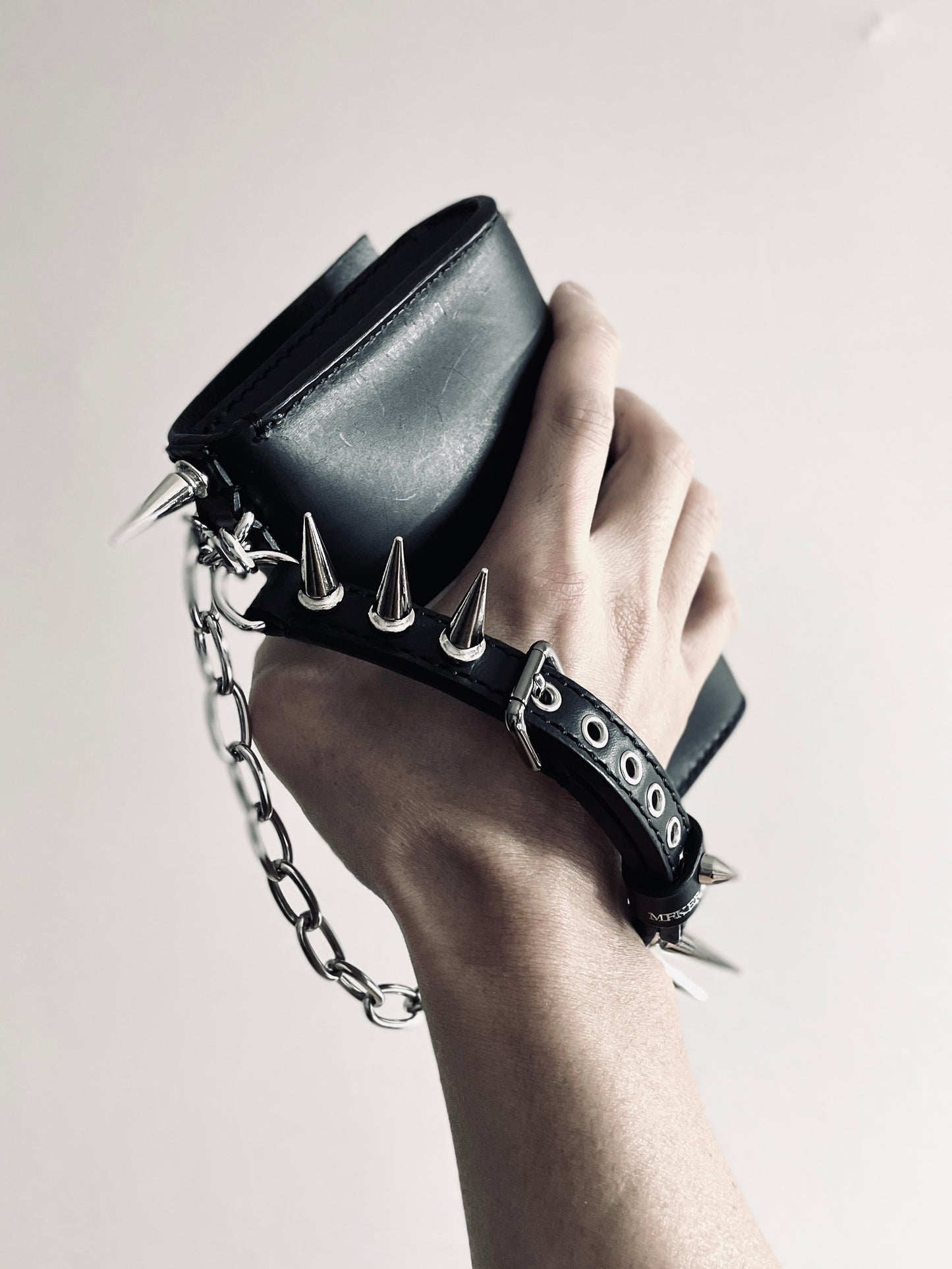 Finger Bag Limited Edition Handcrafted Clutch Leather Mini Spike Bag Black F4 - MEKERA STUDIOS