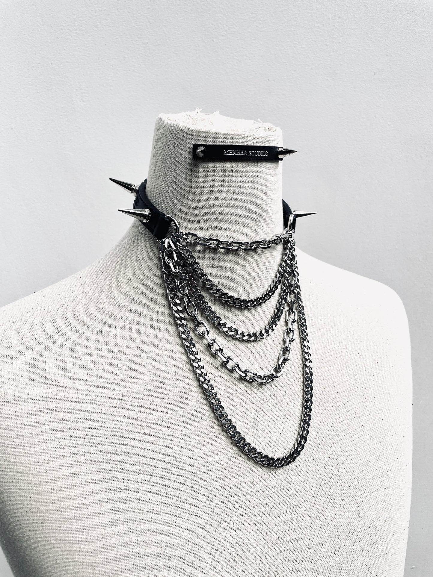 LXX3-SPIKE The Choker - Black Leather Hand stitched - MEKERA STUDIOS