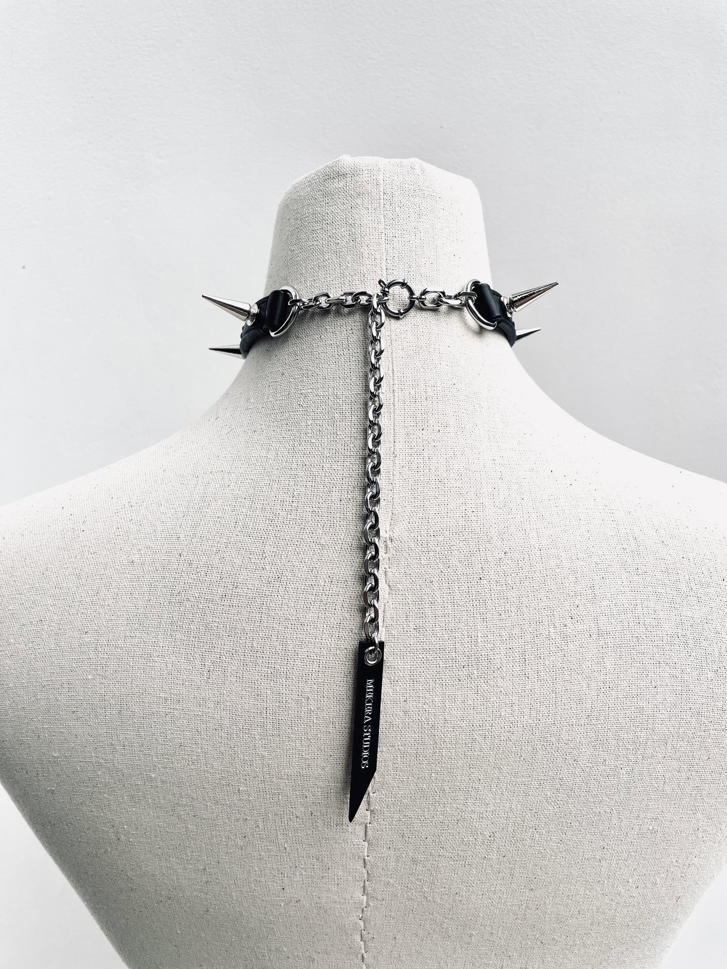 LXX3-SPIKE The Choker - Black Leather Hand stitched - MEKERA STUDIOS