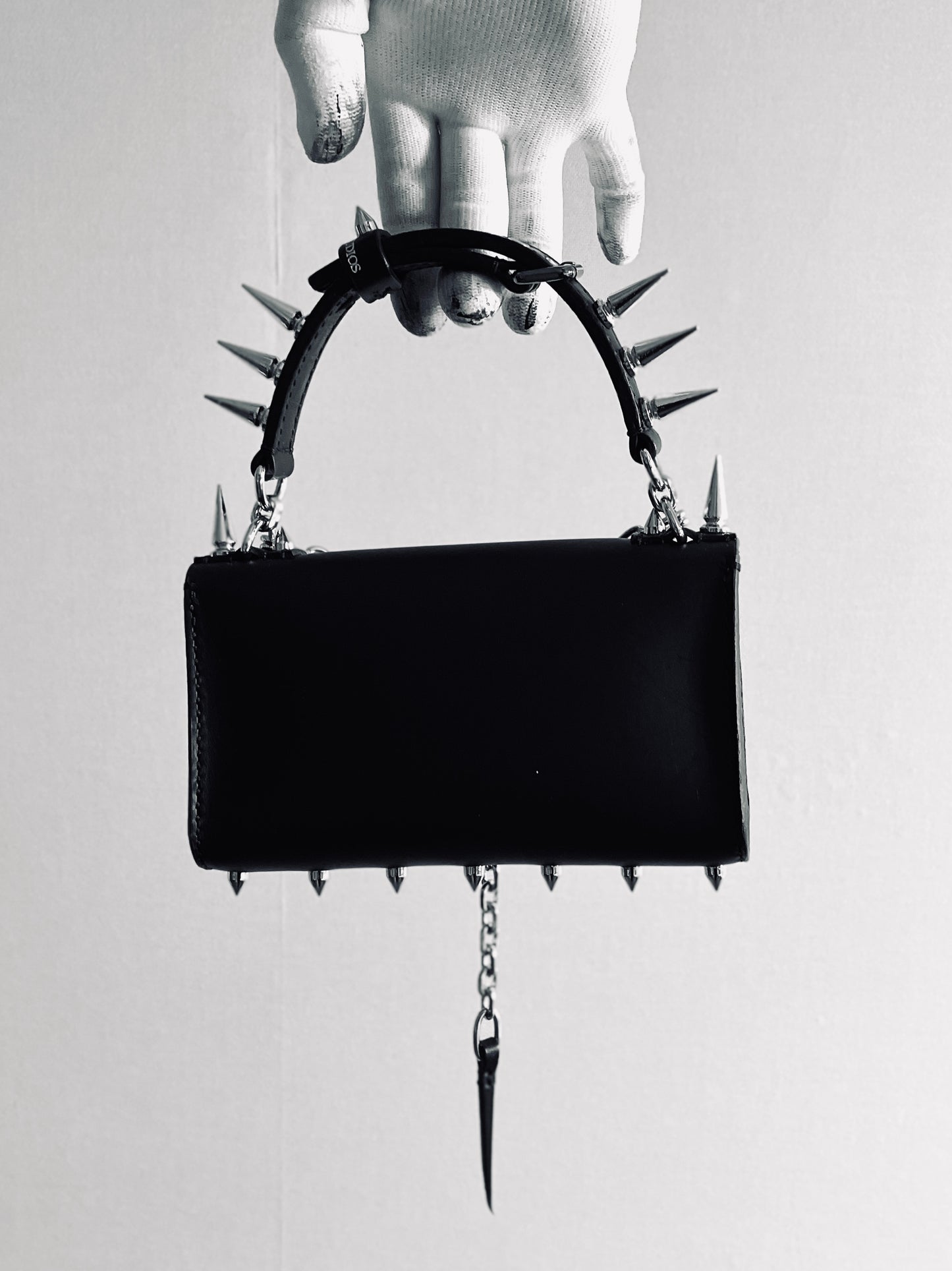 Finger Bag Limited Edition Handcrafted Clutch Leather Mini Spike Bag Black F4 - MEKERA STUDIOS