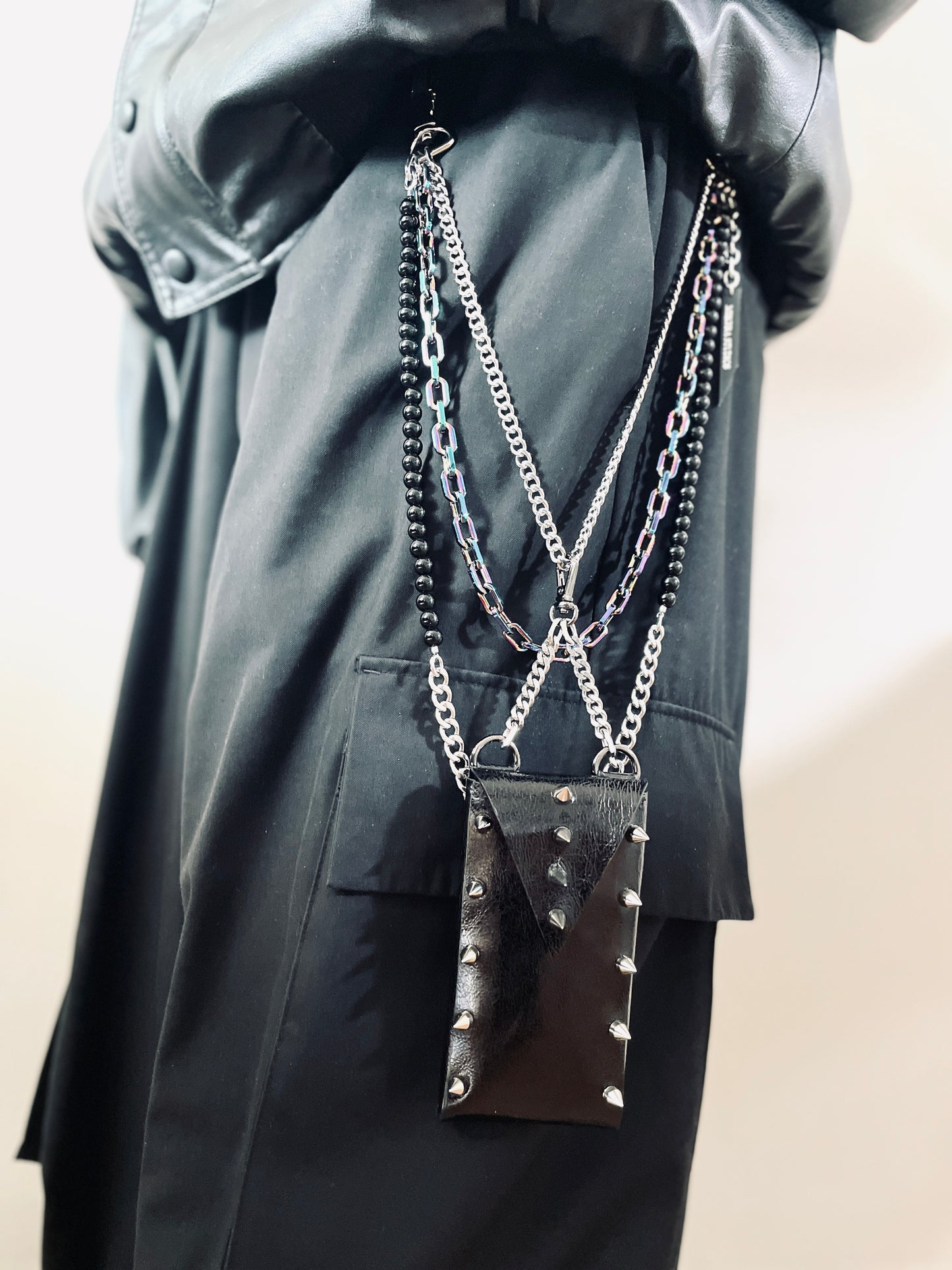 NP6 - Pants Chain Black stone wallet leather key punk Spike Limited Edition Handcrafted - MEKERA STUDIOS