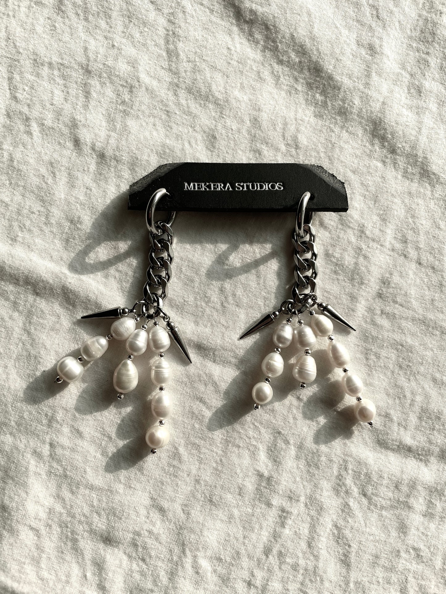 Ear Couture collection Pearl earrings long chain drop EC-3 Limited Edition Handcrafted - MEKERA STUDIOS