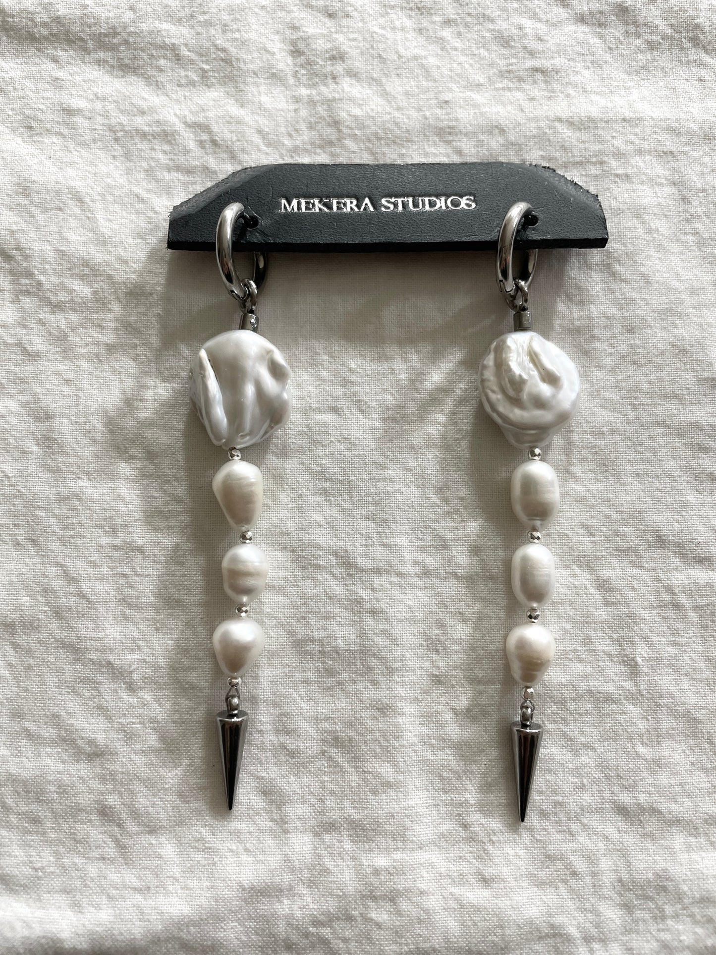 Ear Couture collection Baroque  Pearl Spike earrings long chain drop EC-12 Limited Edition Handcrafted - MEKERA STUDIOS