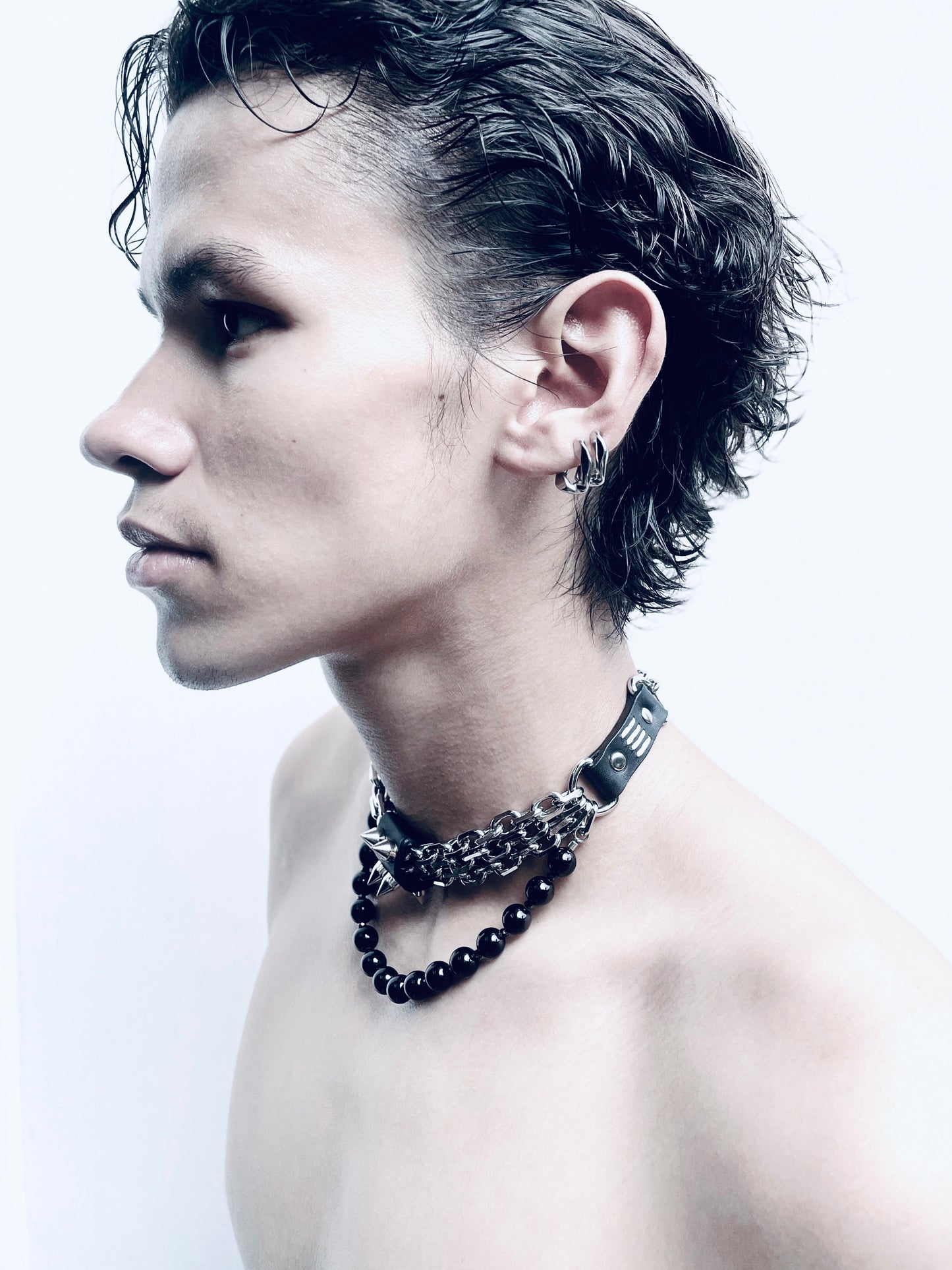 CX6 Leather Spike Onyx Choker Limited Edition Handcrafted Necklace - MEKERA STUDIOS