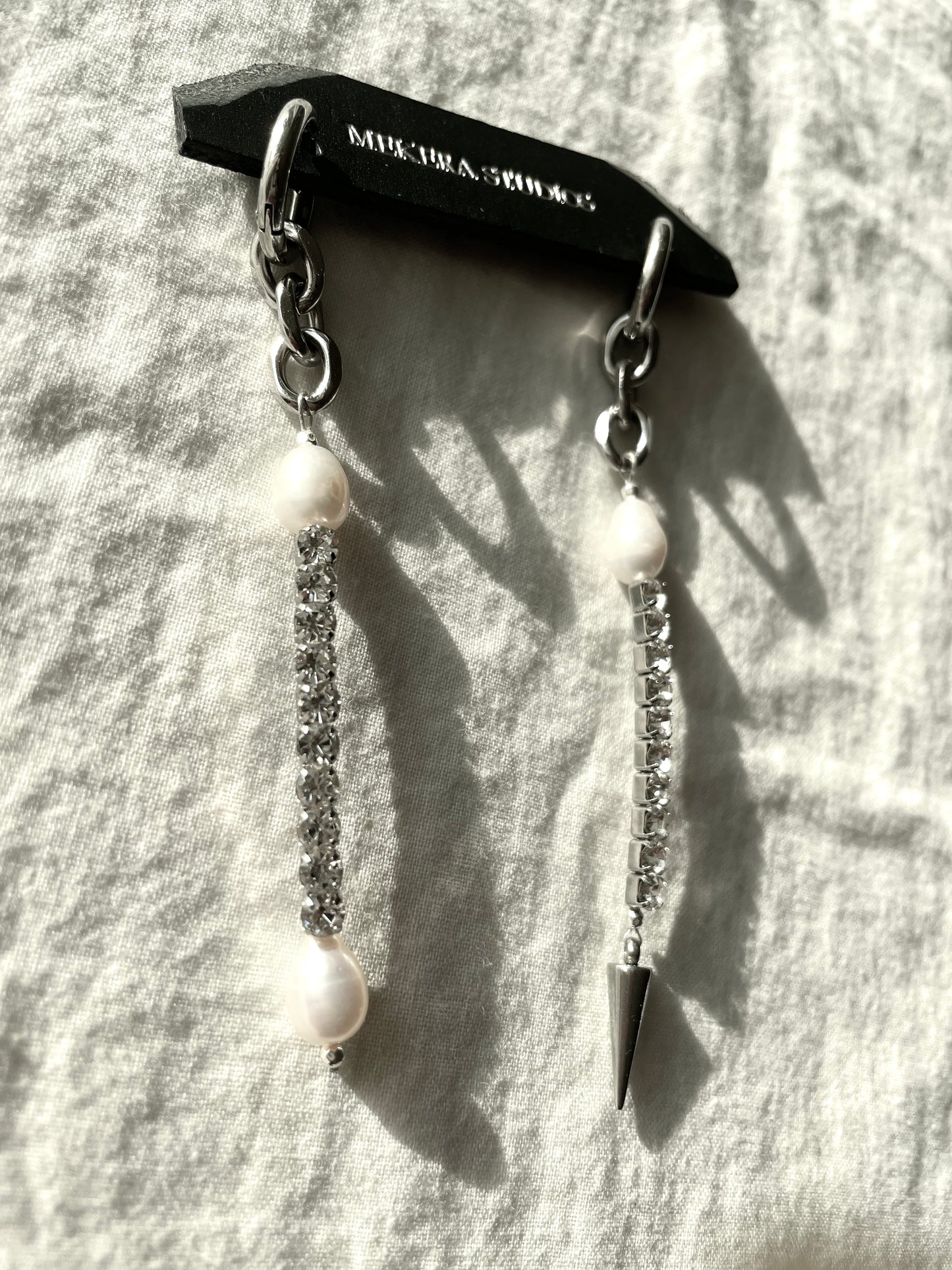 Ear Couture collection Pearl Spike earrings long chain drop EC-10 Limited Edition Handcrafted - MEKERA STUDIOS