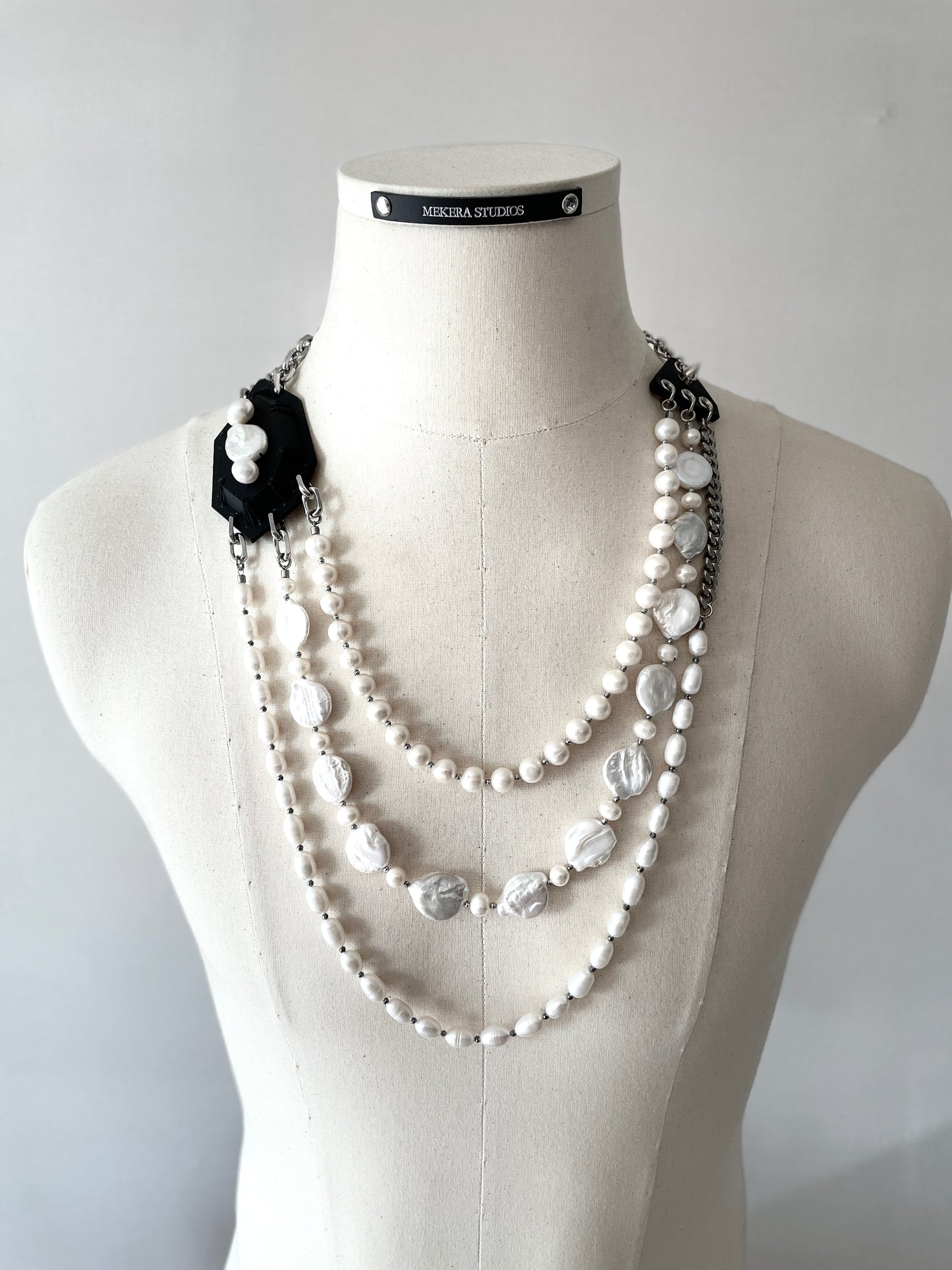 Mekera Cut Leather Stone Pearl 1 - Limited Edition Handcrafted Necklace MEKERA STUDIOS