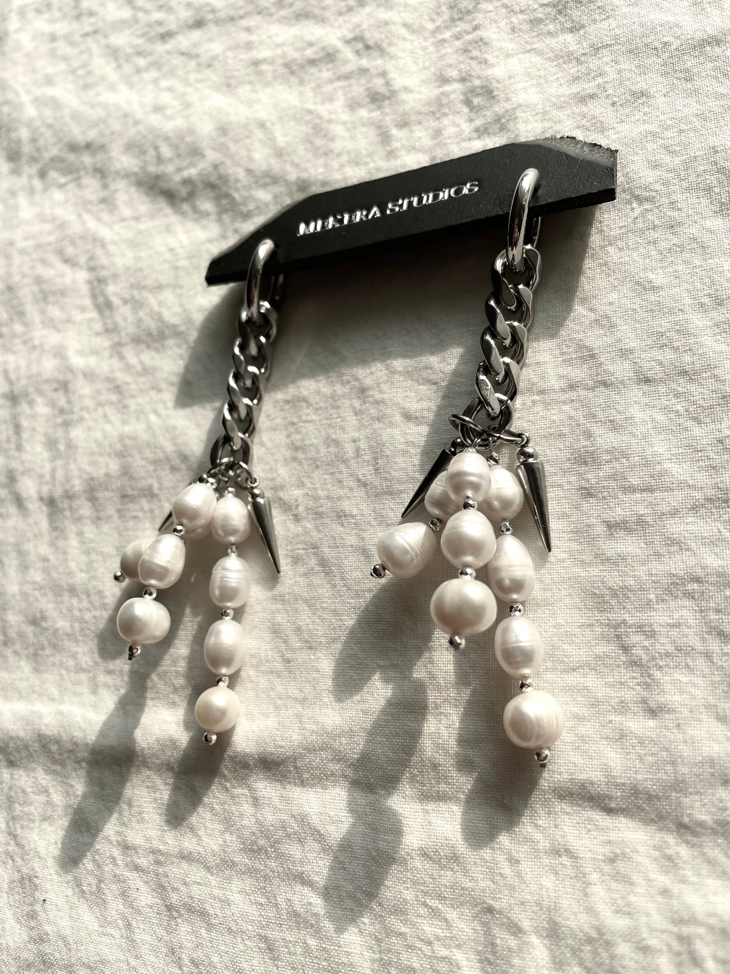 Ear Couture collection Pearl earrings long chain drop EC-3 Limited Edition Handcrafted - MEKERA STUDIOS