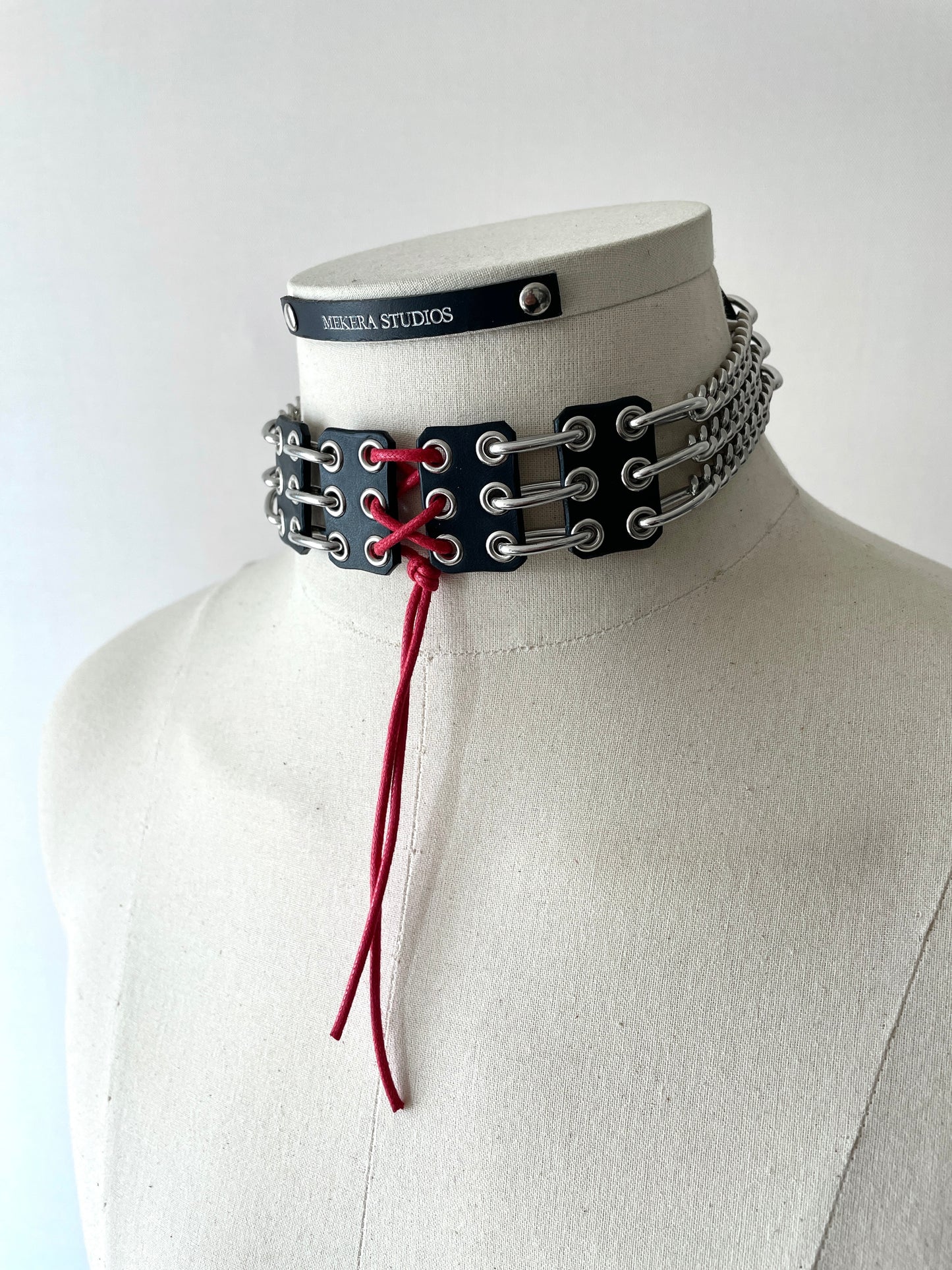 NP4 Red Corset Leather Choker Limited Edition Handcrafted - MEKERA STUDIOS