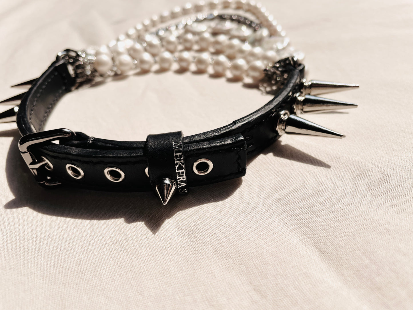 MXP1-Pearl&Spike Limited Edition Handcrafted Leather Choker - MEKERA STUDIOS