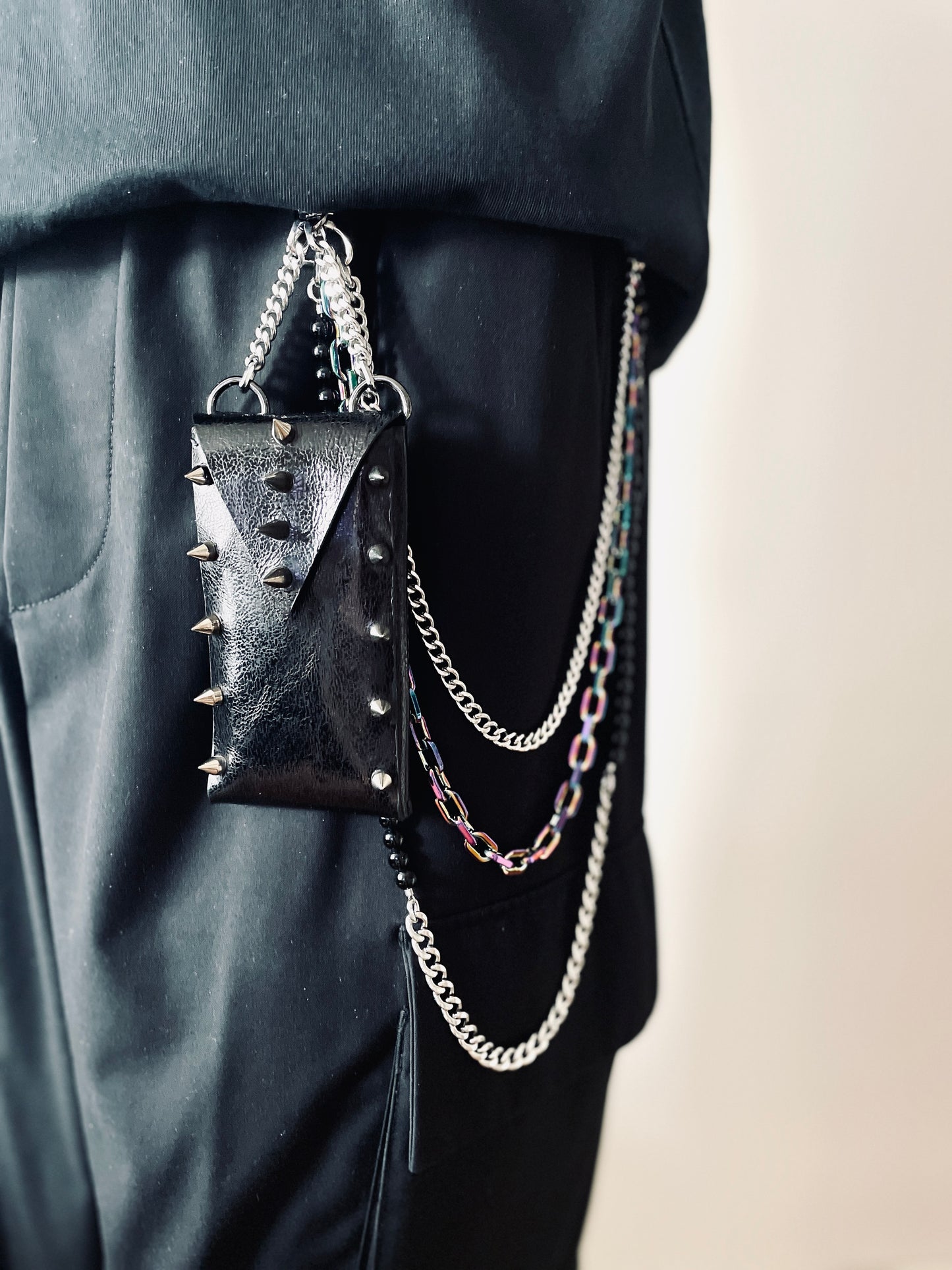 NP6 - Pants Chain Black stone wallet leather key punk Spike Limited Edition Handcrafted - MEKERA STUDIOS