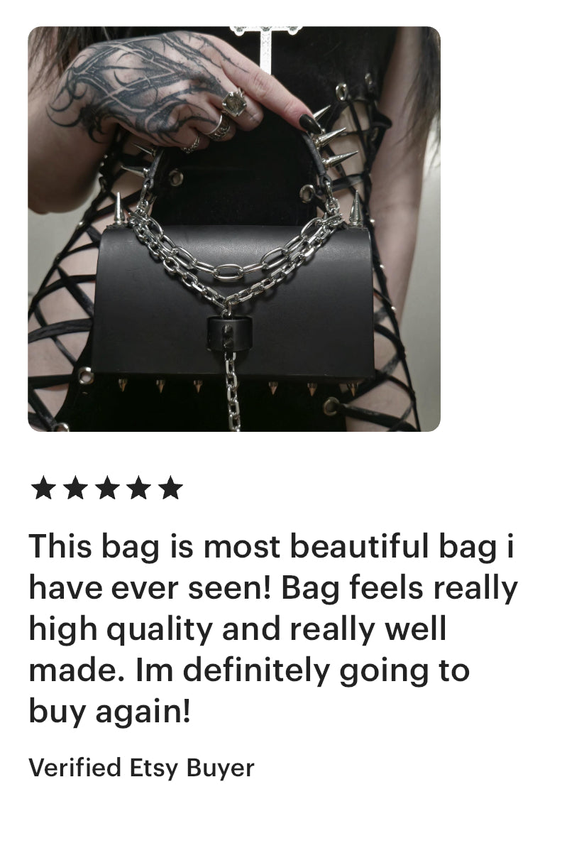 Finger Bag Limited Edition Handcrafted Clutch Leather Mini Spike Bag Black F4 - MEKERA STUDIOS