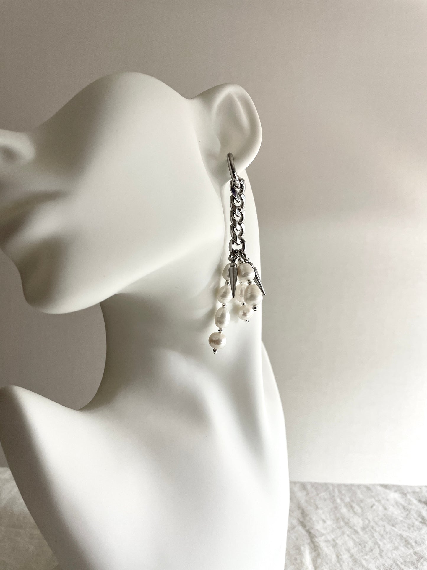 Ear Couture collection Pearl earrings long chain drop EC-3 Limited Edition Handcrafted - MEKERA STUDIOS