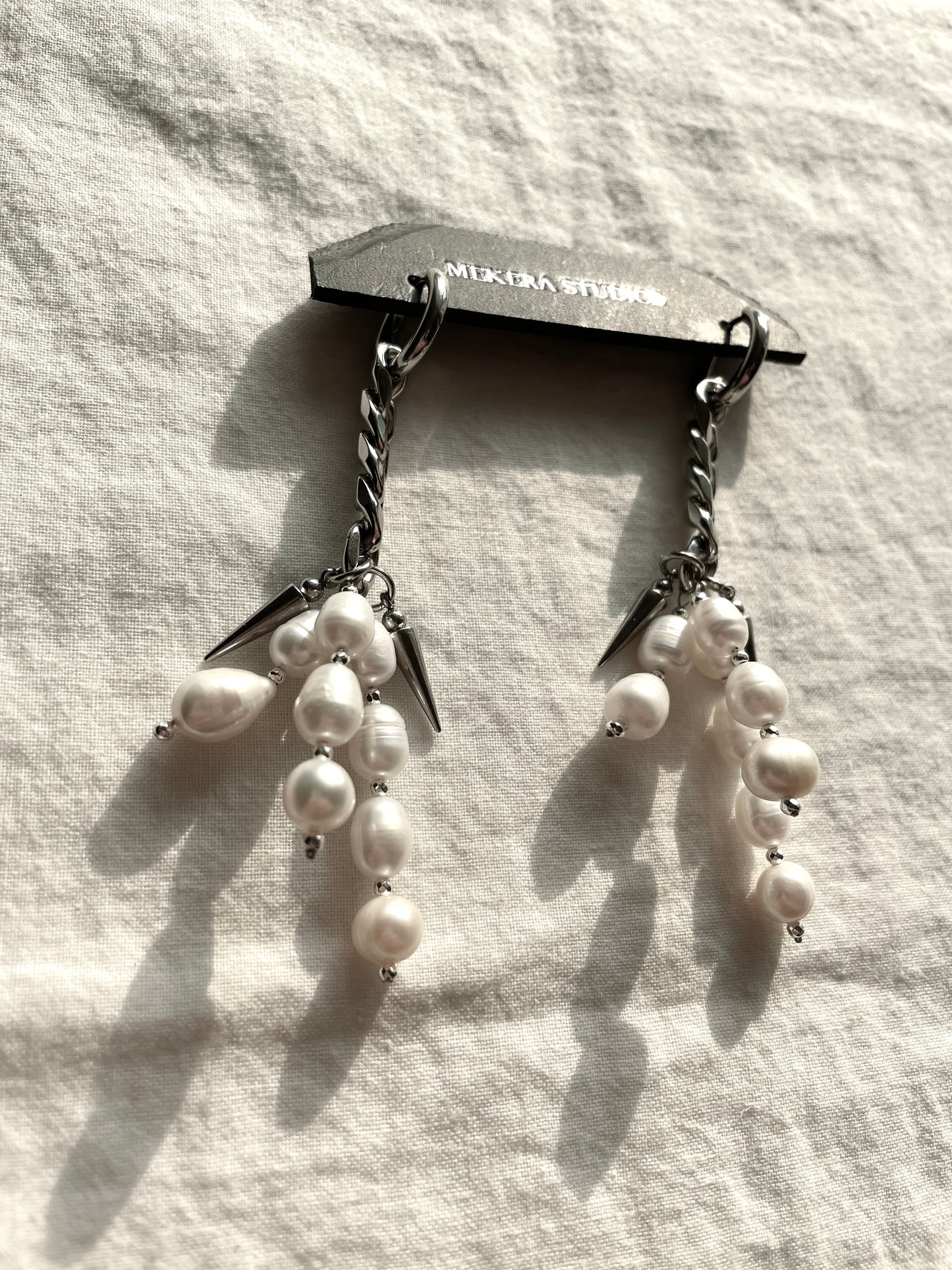 Ear Couture collection Pearl earrings long chain drop EC-3 Limited Edition Handcrafted - MEKERA STUDIOS