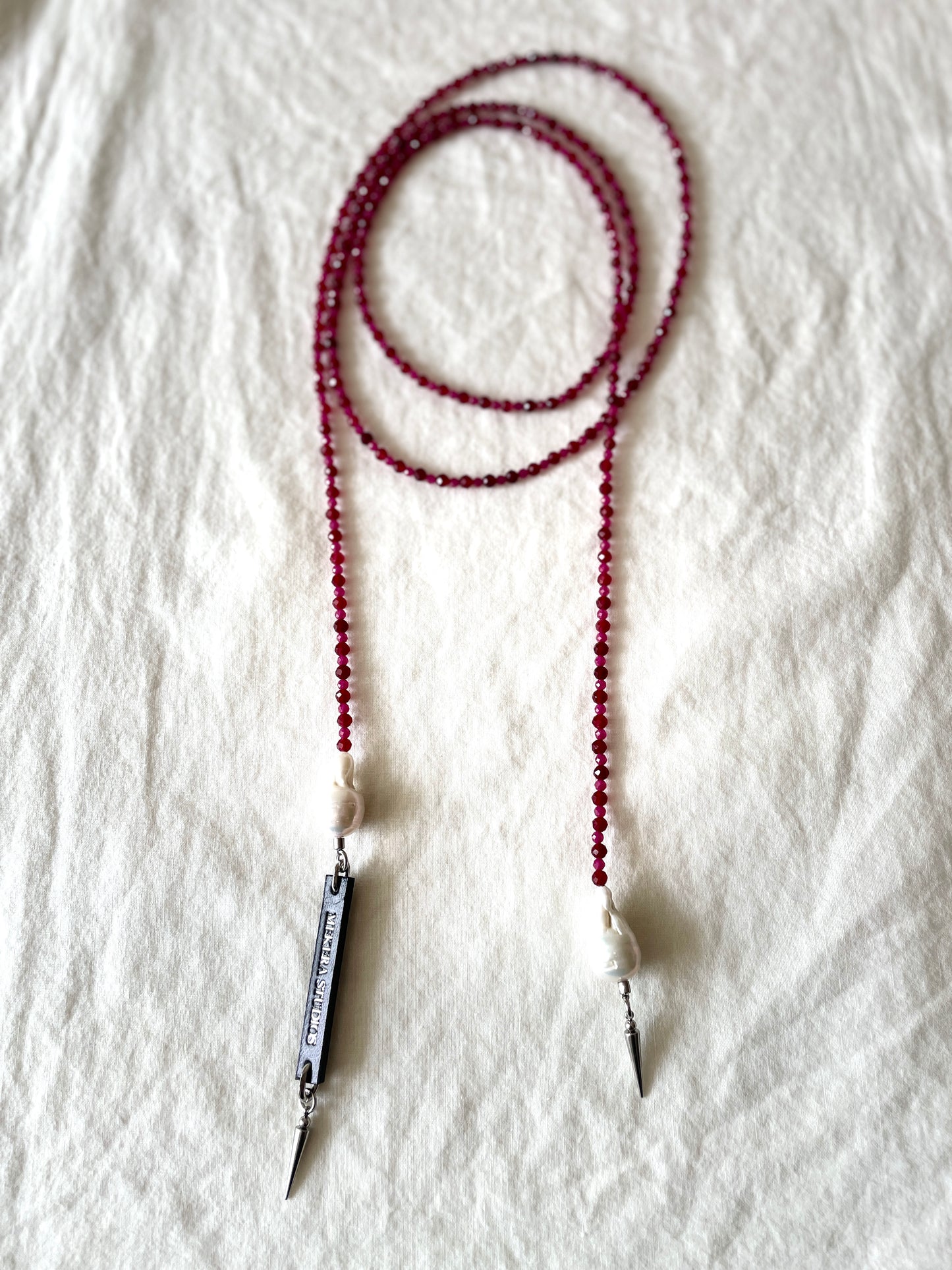 Ruby & True Pearl Necklace NP15 N-PUNK collection Limited Edition Handcrafted - MEKERA STUDIOS