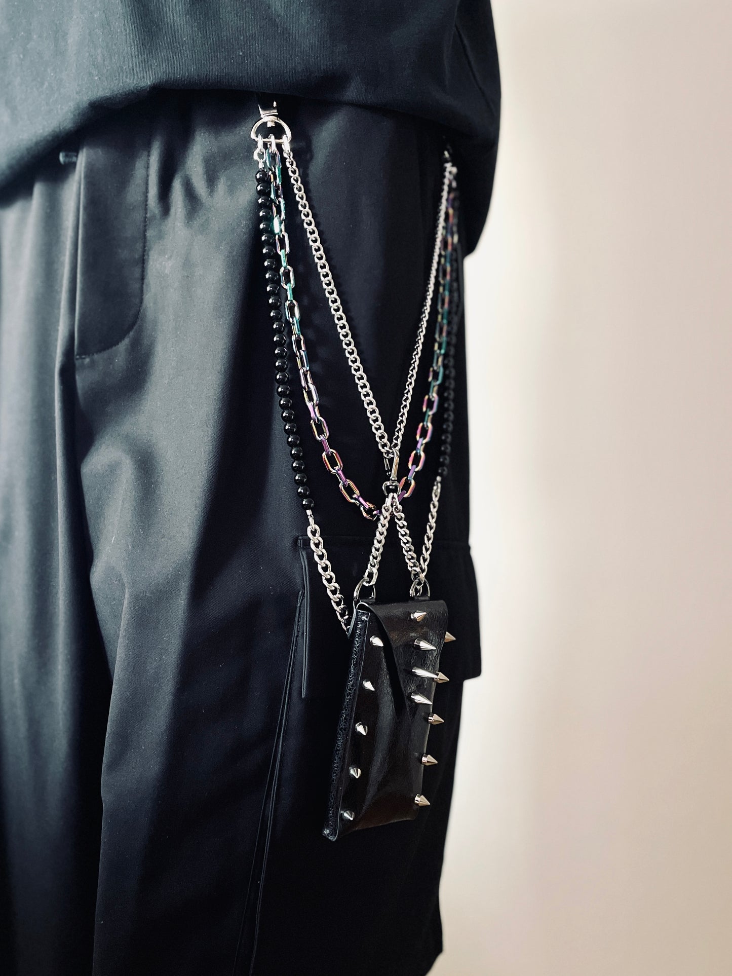 NP6 - Pants Chain Black stone wallet leather key punk Spike Limited Edition Handcrafted - MEKERA STUDIOS