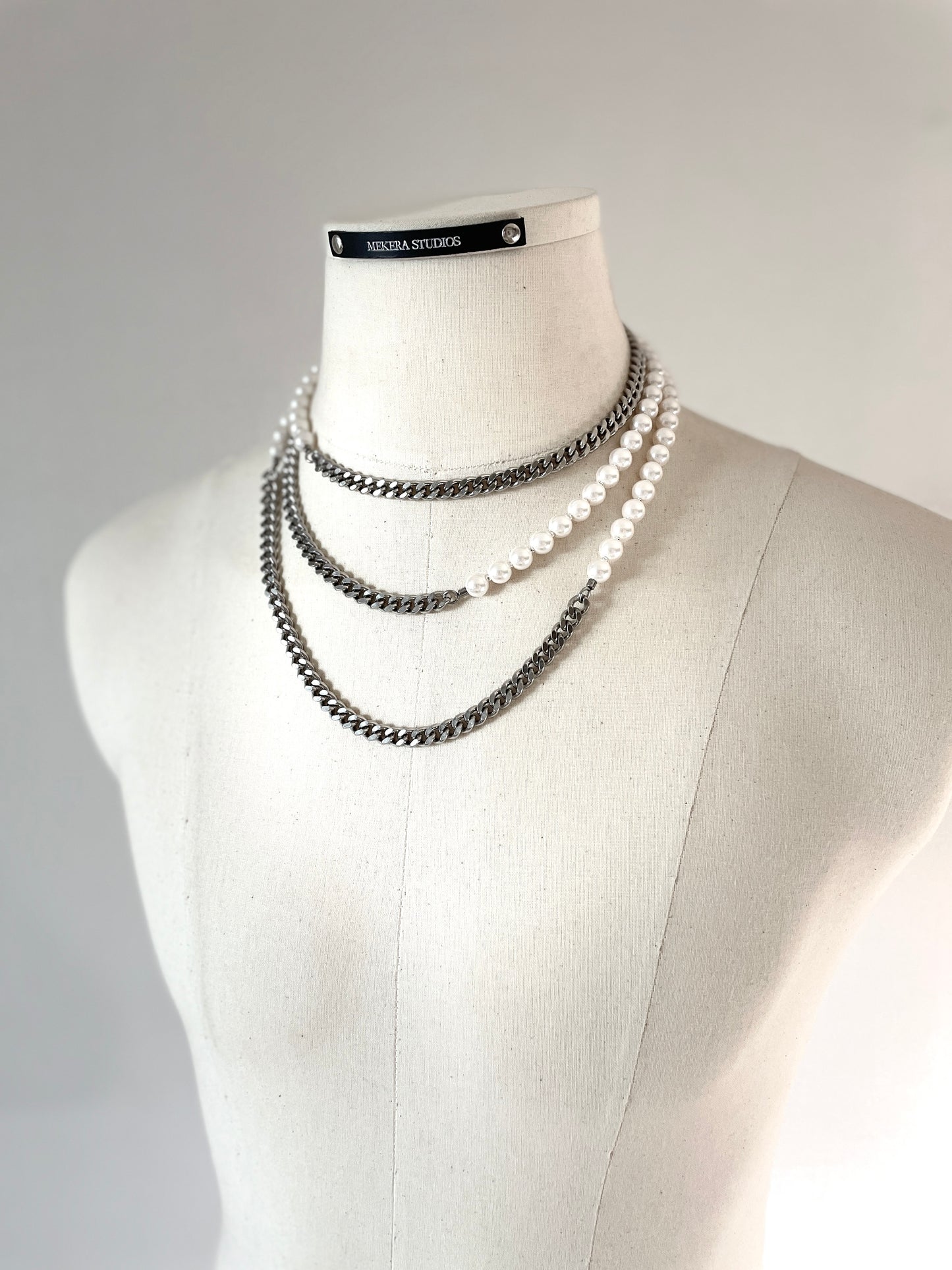 VYP1 Pearl Necklace Long chain Handcrafted Choker - MEKERA STUDIOS