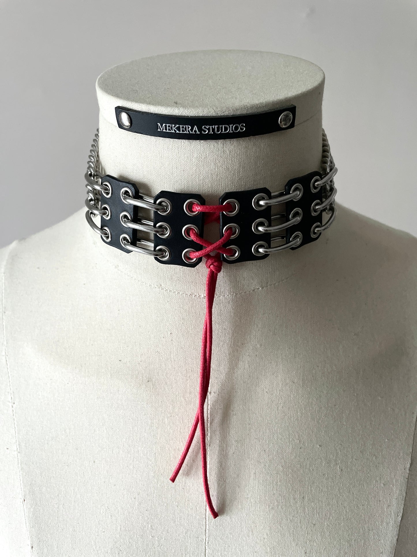 NP4 Red Corset Leather Choker Limited Edition Handcrafted - MEKERA STUDIOS