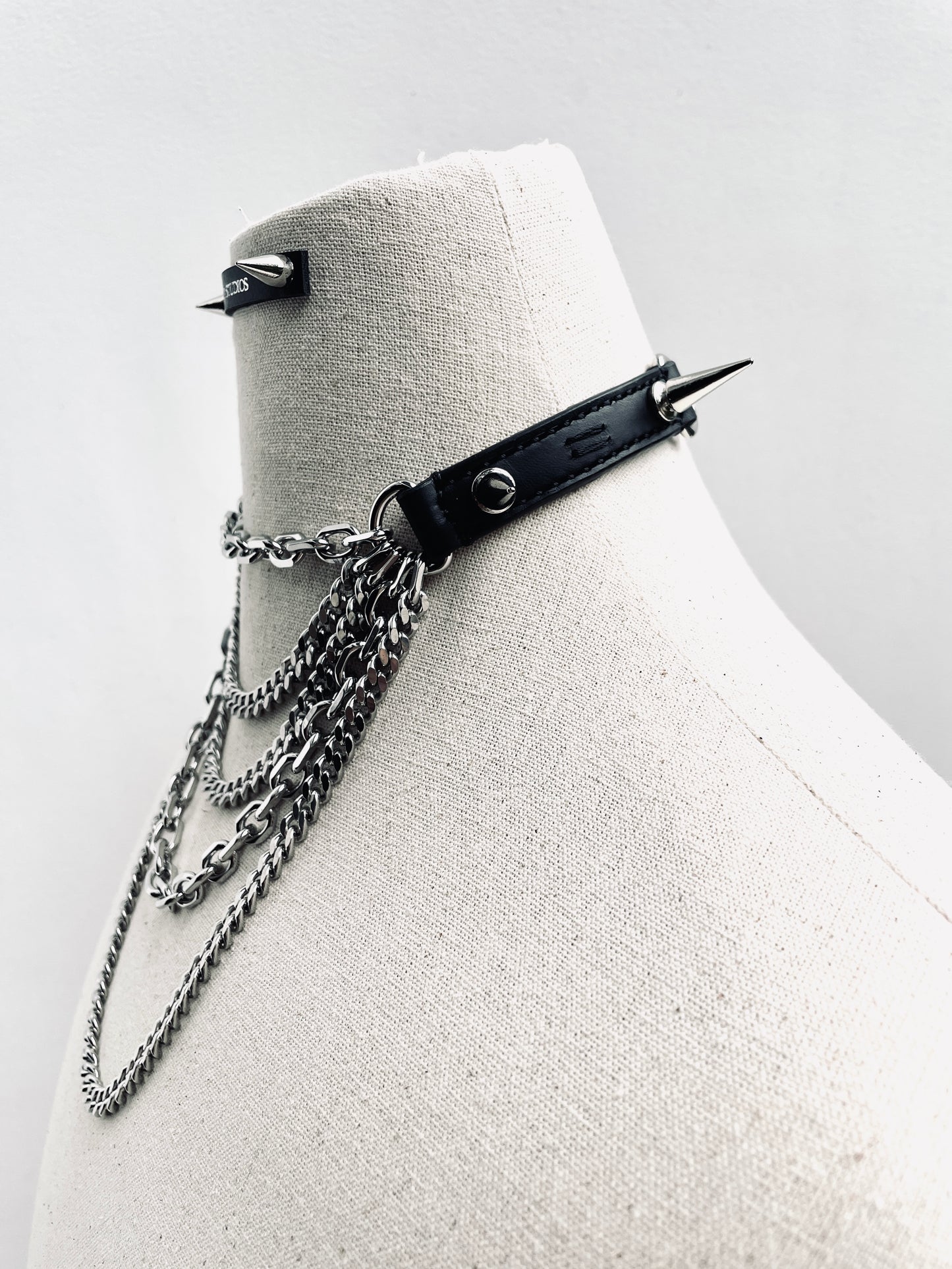 LXX3-SPIKE The Choker - Black Leather Hand stitched - MEKERA STUDIOS