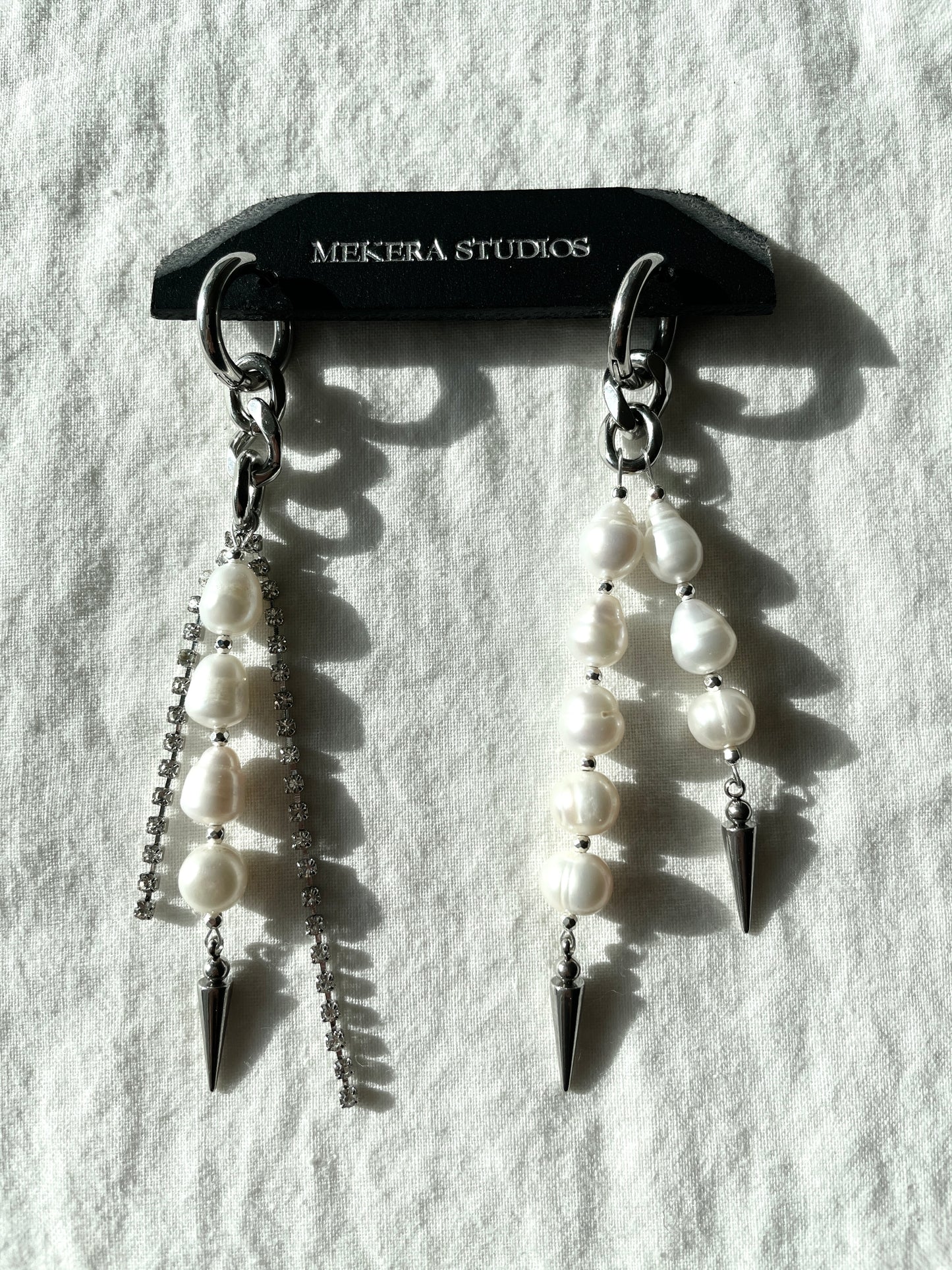 Ear Couture collection Pearl Spike earrings long chain drop EC-8 Limited Edition Handcrafted - MEKERA STUDIOS