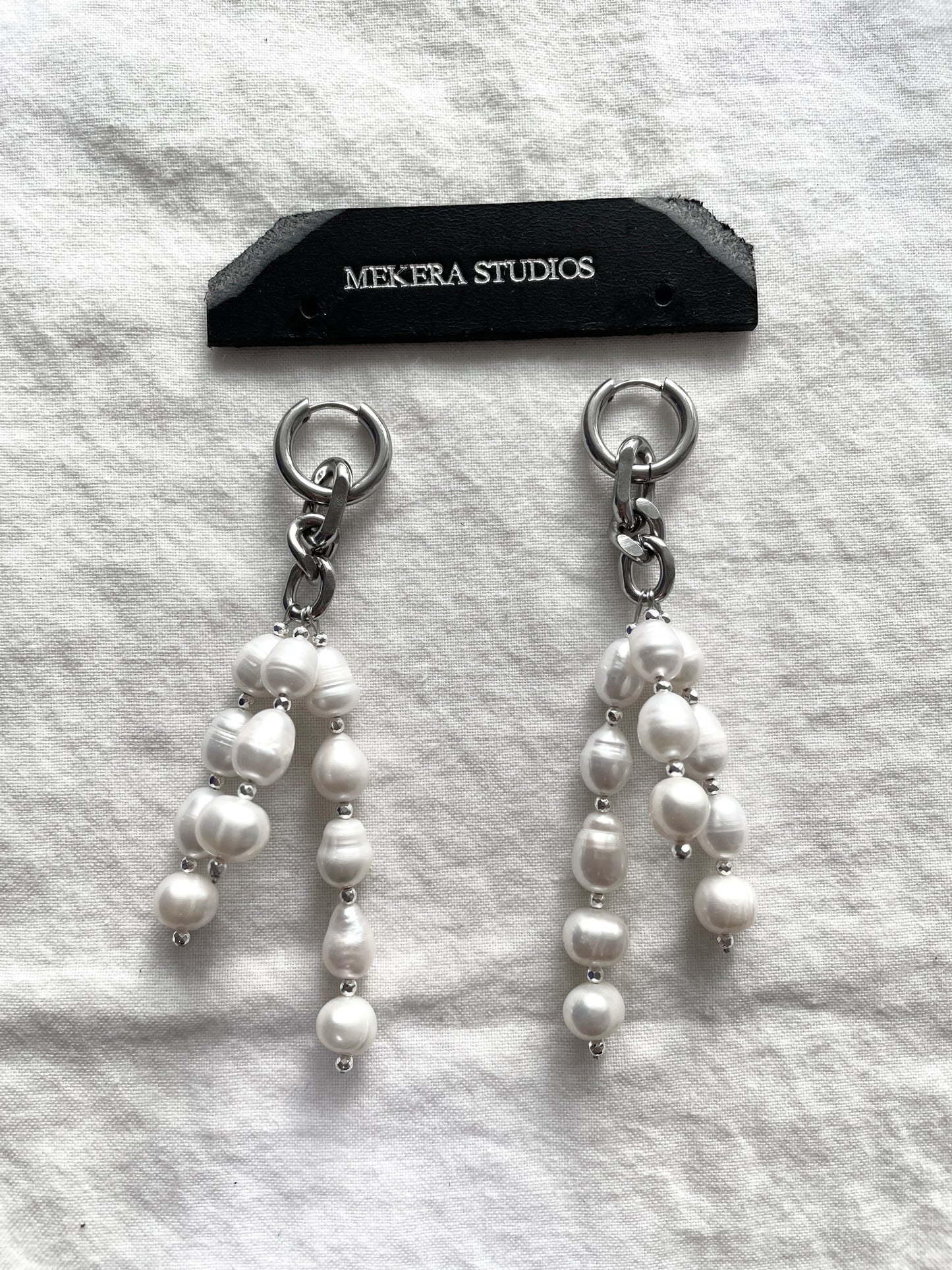 Ear Couture collection Pearl earrings long chain drop EC-1 Limited Edition Handcrafted - MEKERA STUDIOS