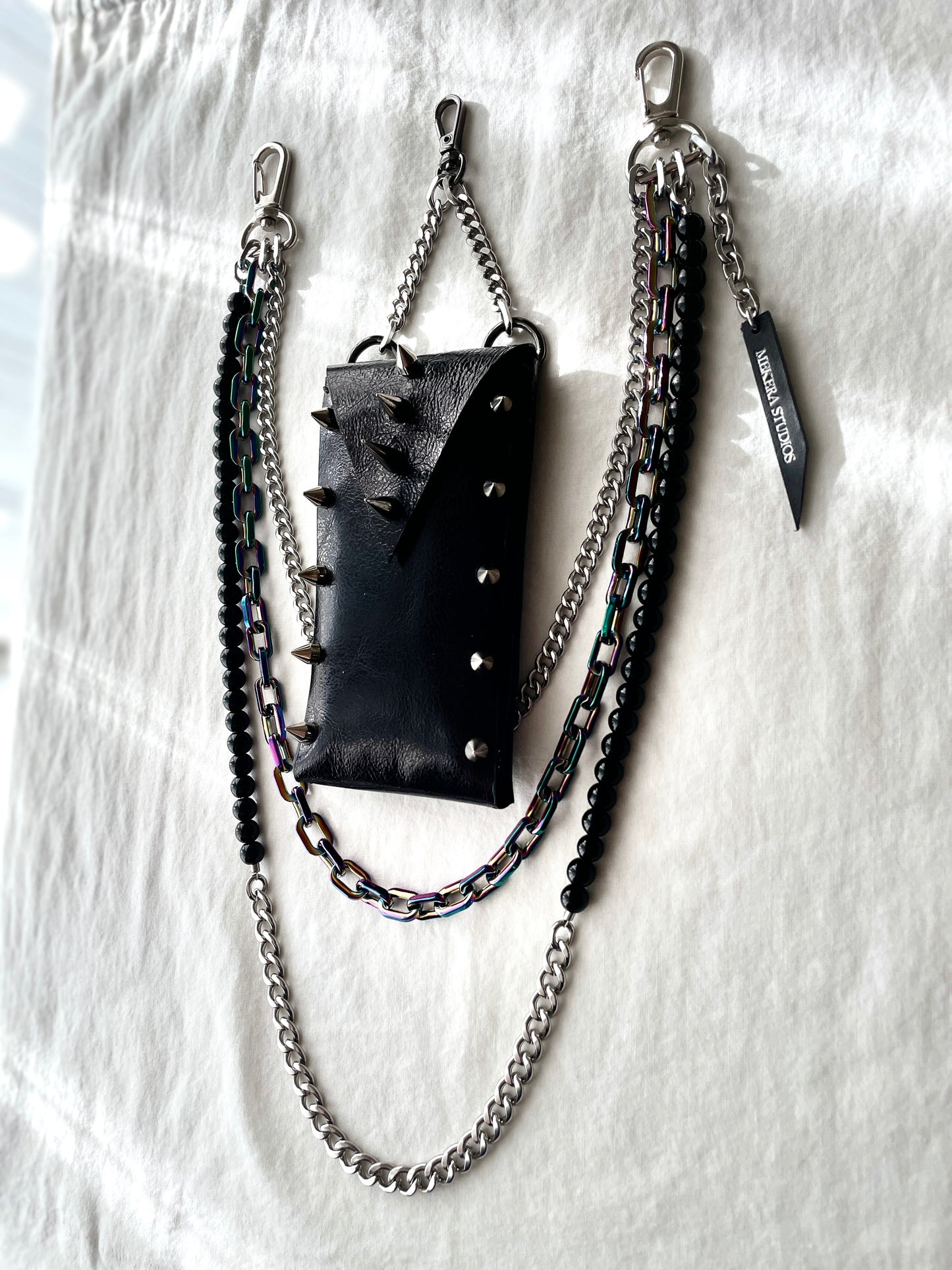 NP6 - Pants Chain Black stone wallet leather key punk Spike Limited Edition Handcrafted - MEKERA STUDIOS