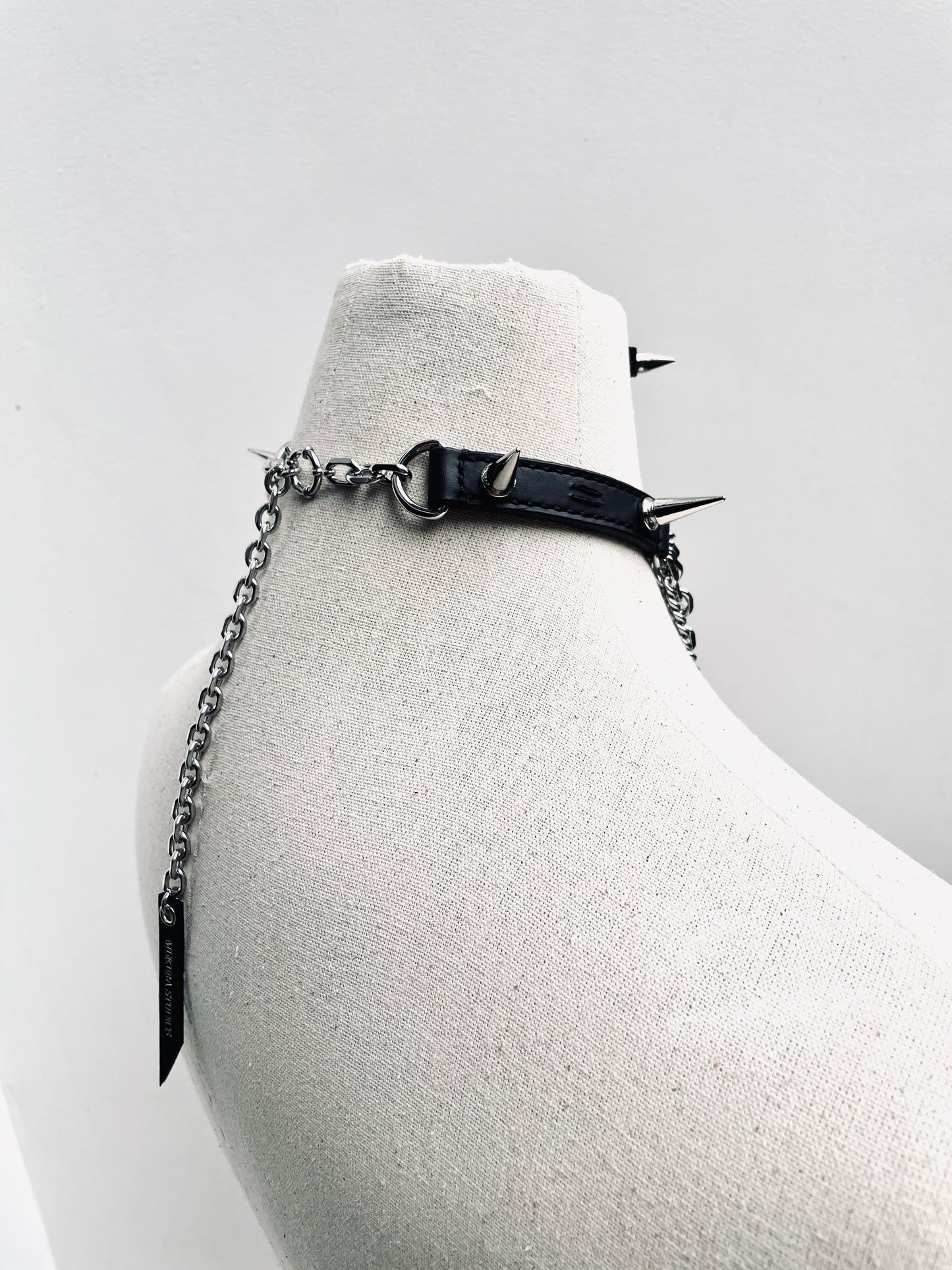 LXX3-SPIKE The Choker - Black Leather Hand stitched - MEKERA STUDIOS