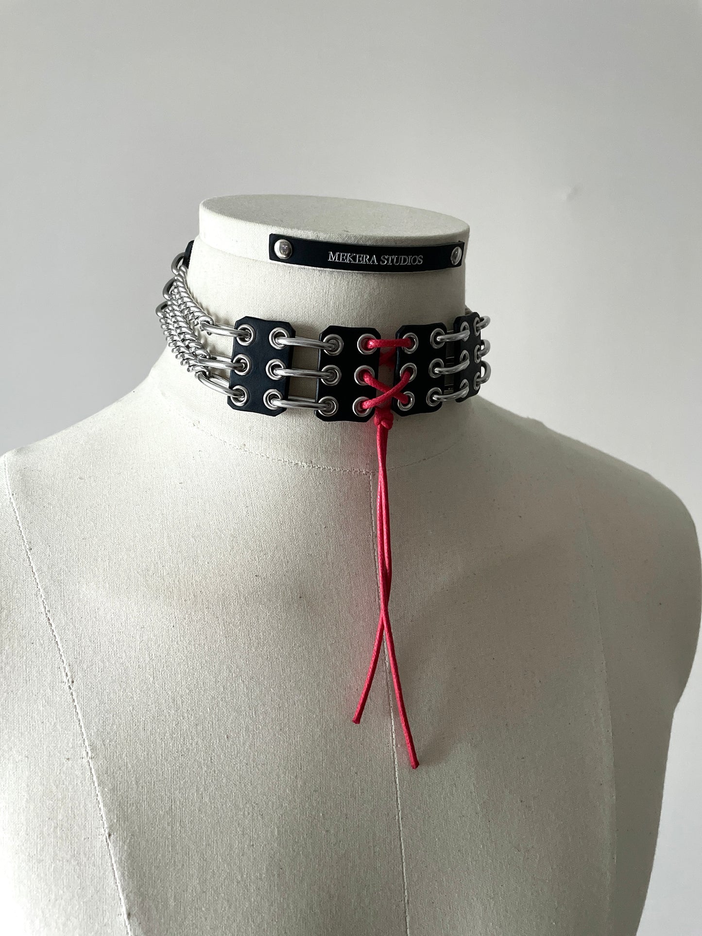 NP4 Red Corset Leather Choker Limited Edition Handcrafted - MEKERA STUDIOS