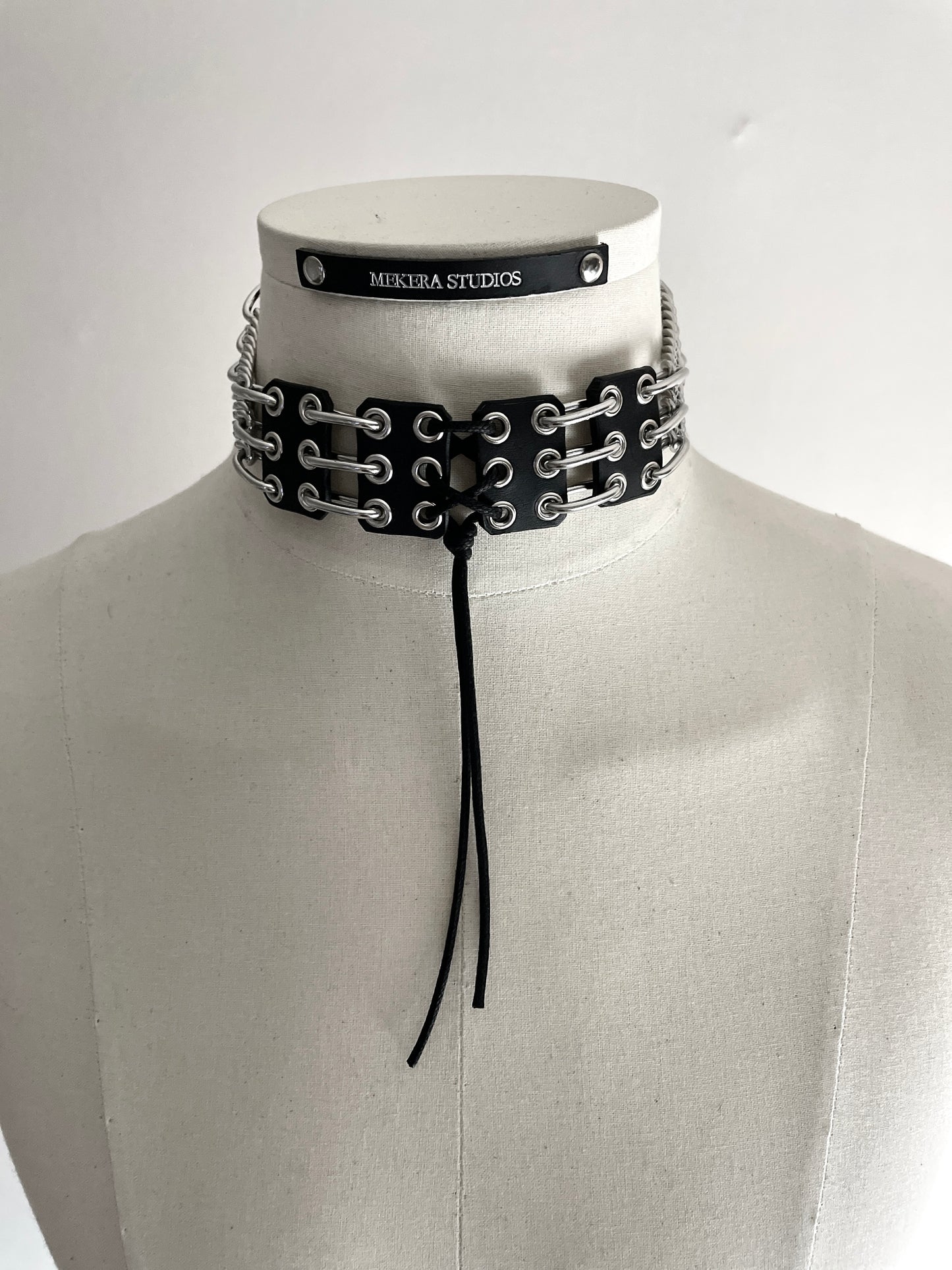 NP4 Black Corset Leather Choker Limited Edition Handcrafted - MEKERA STUDIOS