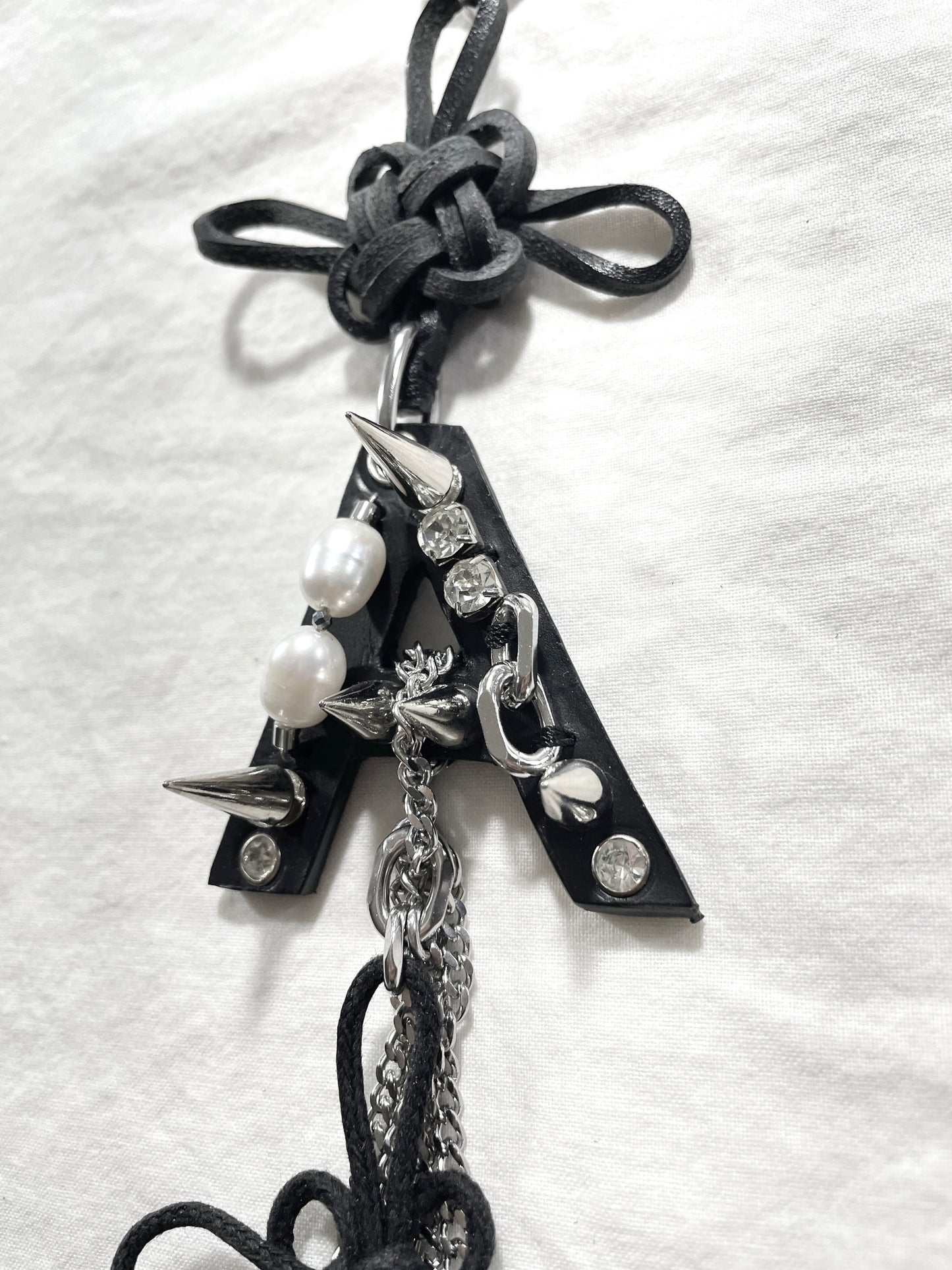 Korean Punk Norigae Keychain, Initial "A" Handcrafted Leather knot limited edition by artisans ー MEKERA STUDIOS