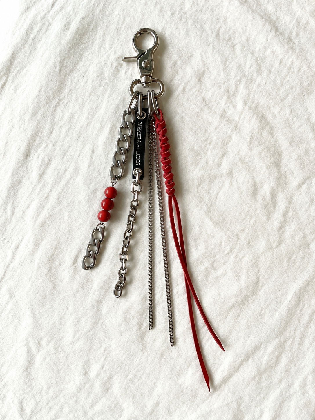 Korean Punk Pants Chain N-7-RED, Handcrafted Norigae knot Bag charm, limited edition by artisans