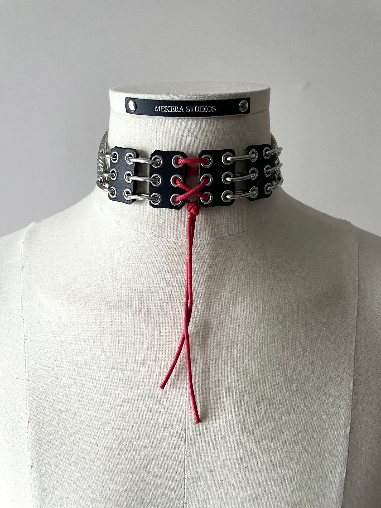 NP4 Red Corset Leather Choker Limited Edition Handcrafted - MEKERA STUDIOS