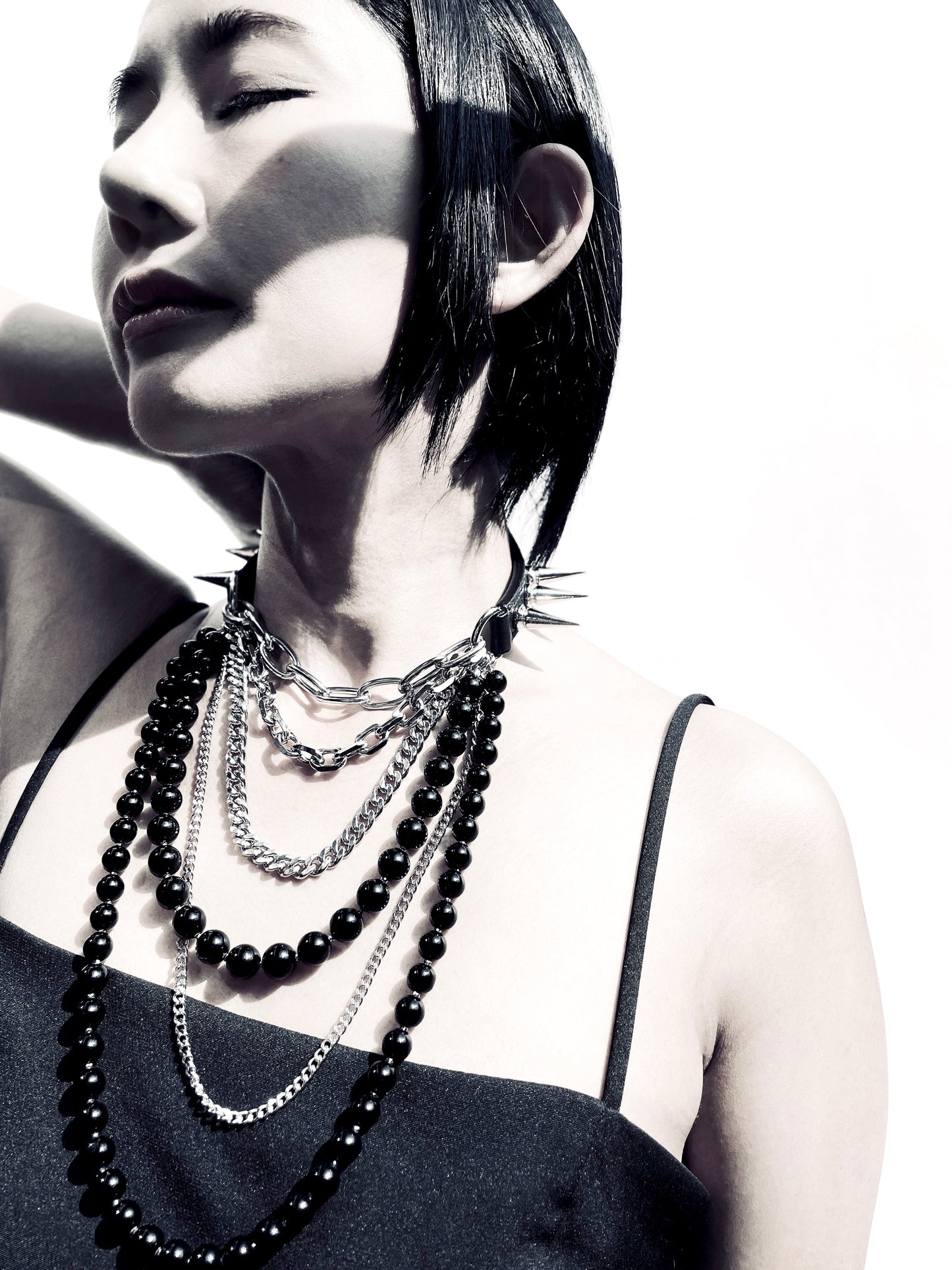 LS6-Spike Limited Edition Choker Onyx Necklace Leather Chain-MEKERA STUDIOS