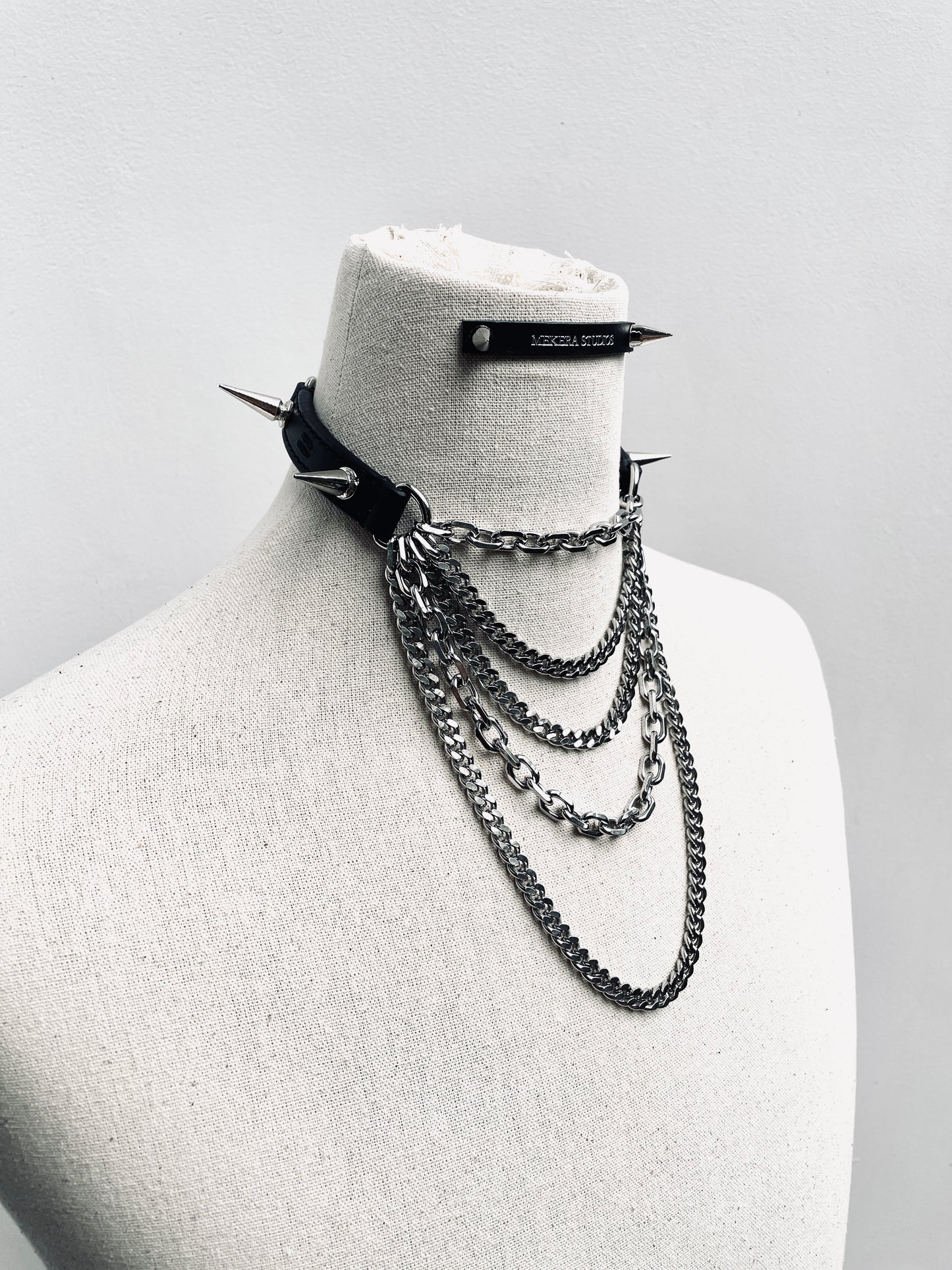 LXX3-SPIKE The Choker - Black Leather Hand stitched - MEKERA STUDIOS